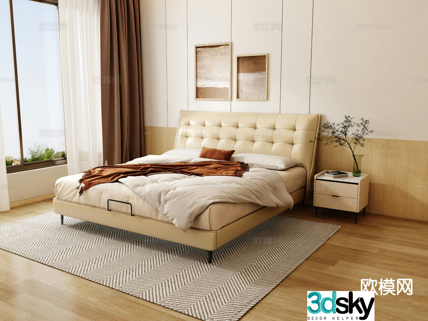 Modern double bed 3d model