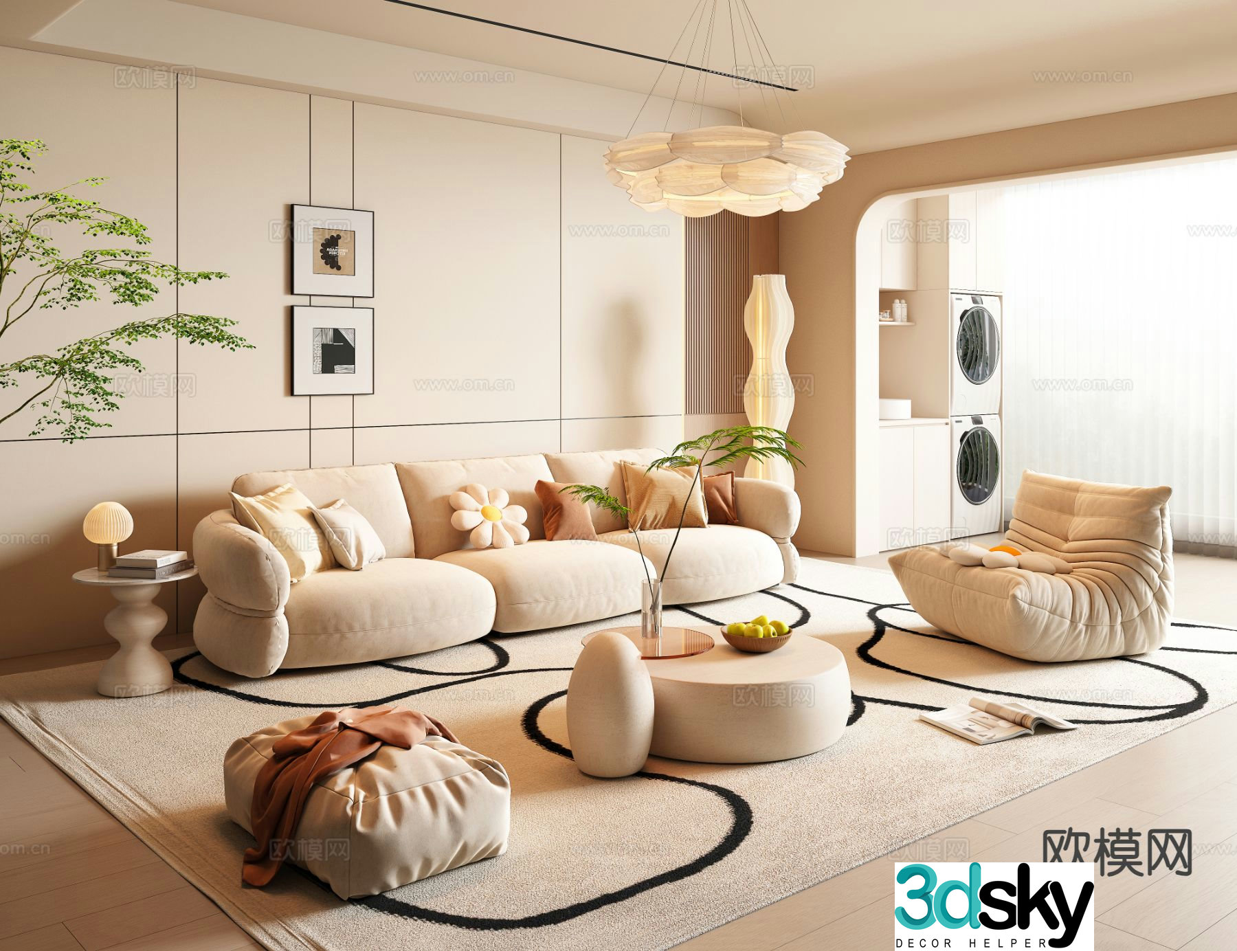 Cream style living room 3d model