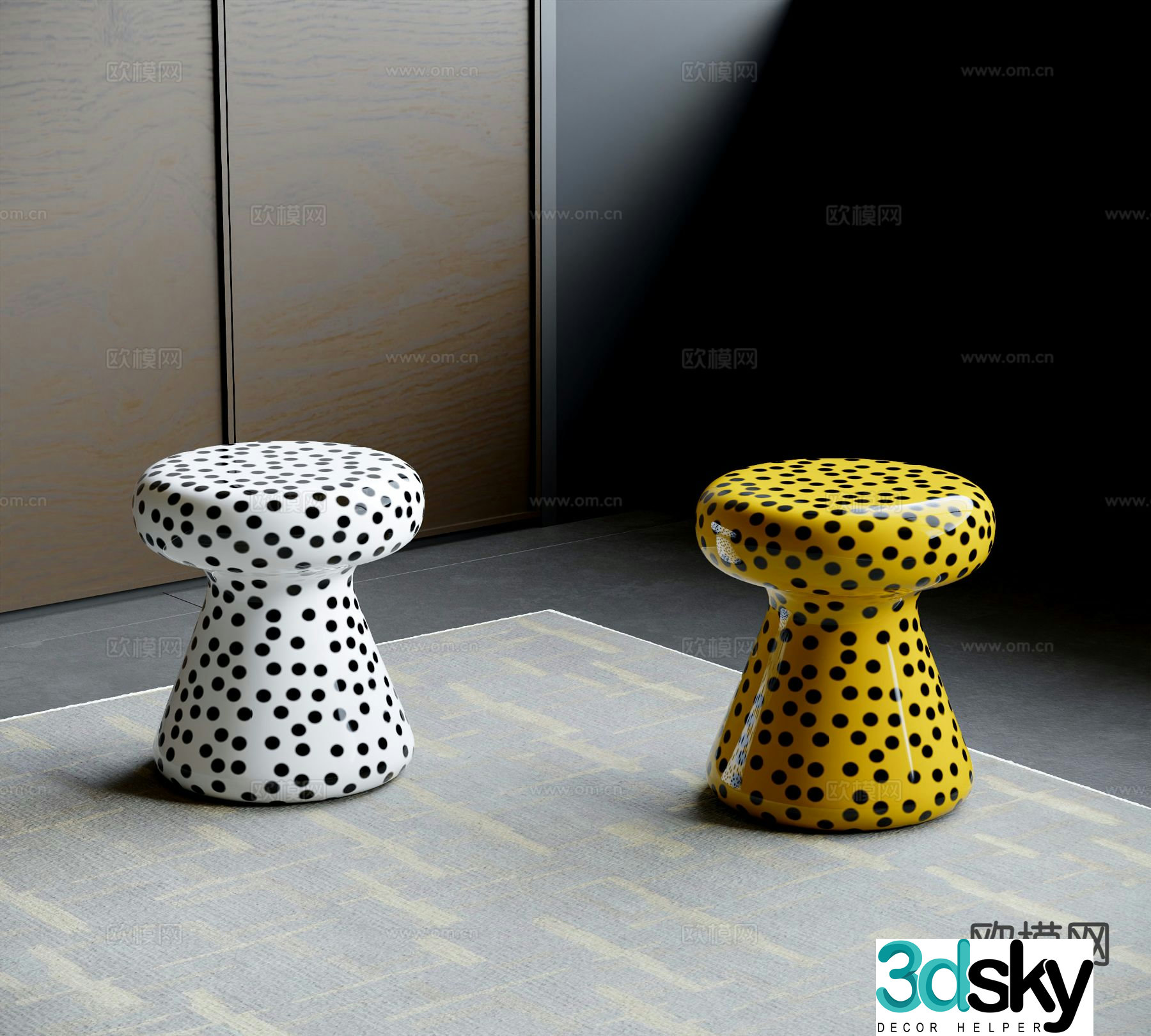 Modern side table polka dot corner table round table 3D model