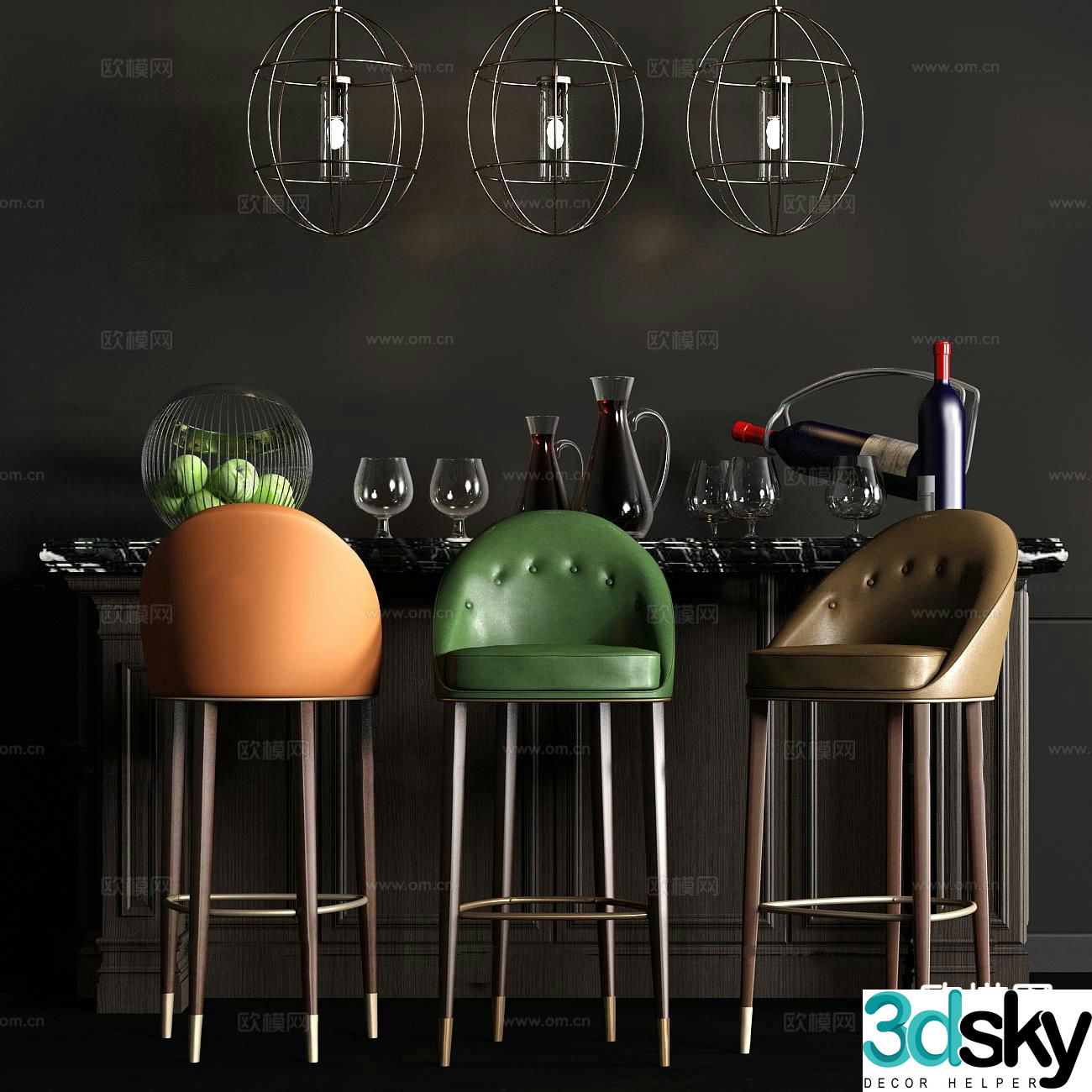 Simple European Bar Stool Bar Stool High Stool 3D Model