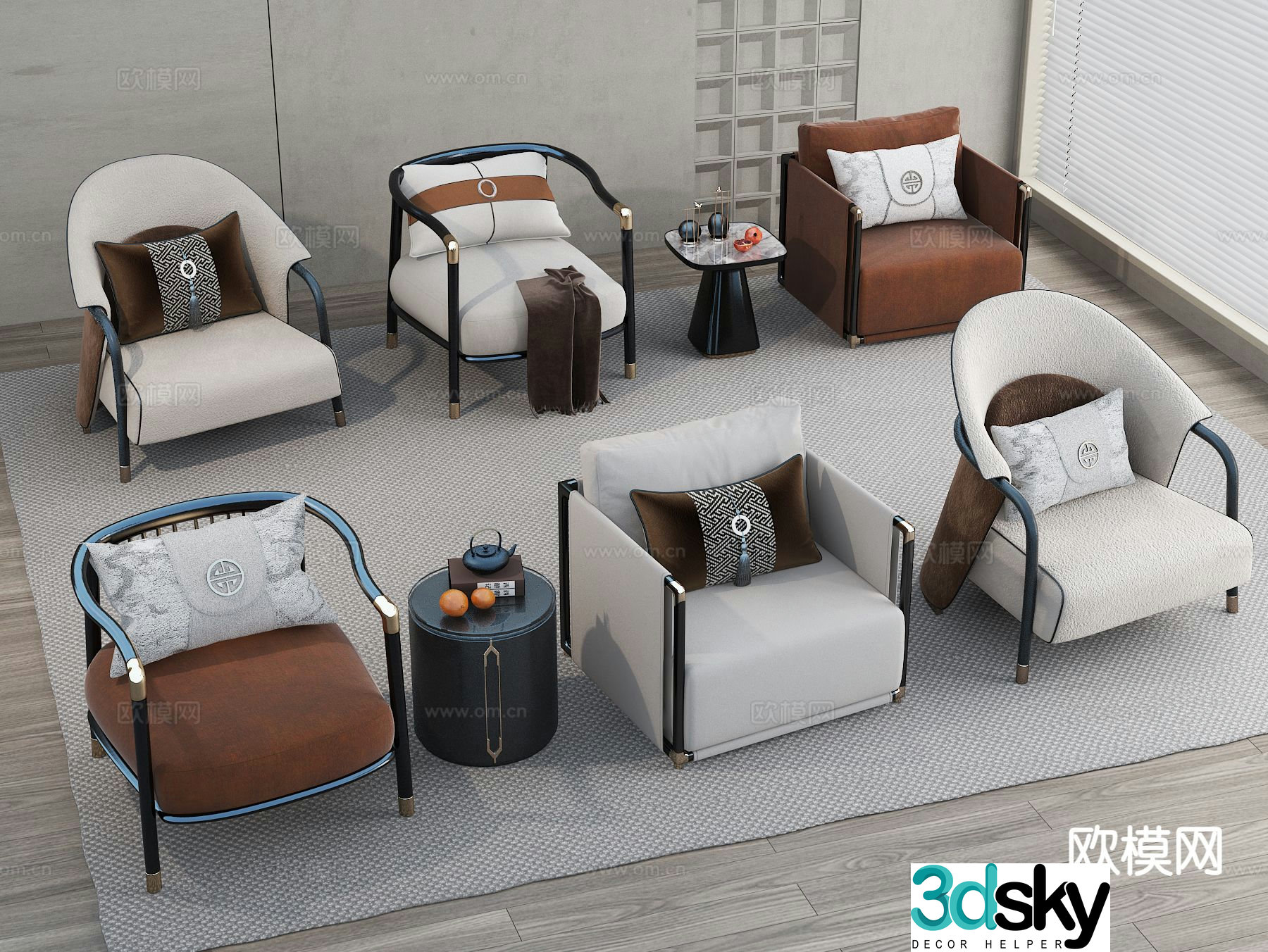New Chinese style sofa chair single leisure chair 3d model