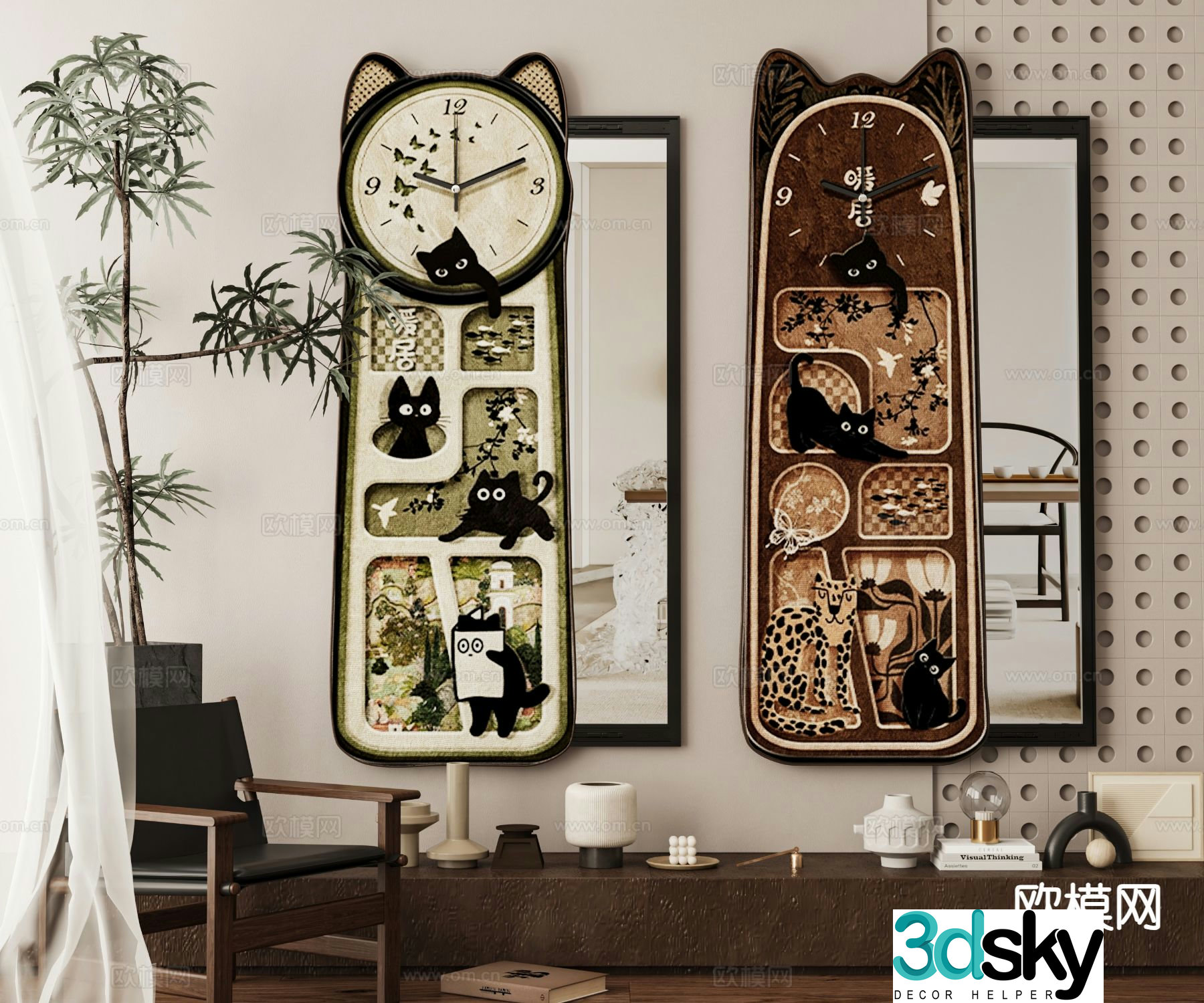 Medieval style cat mirror hanging painting decorative painting 3d model