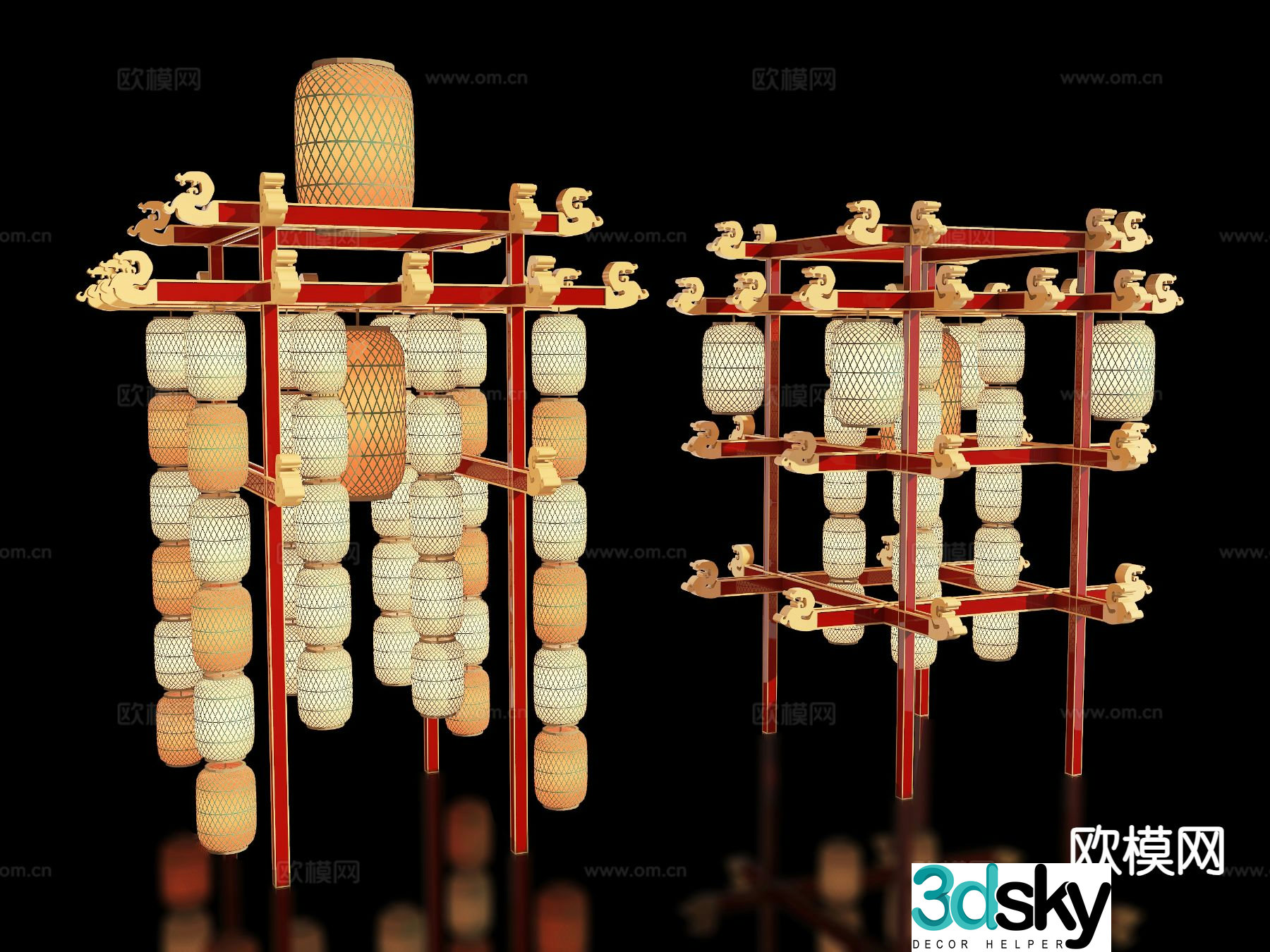 New Chinese style lantern device Meichen check-in Meichen 3D model