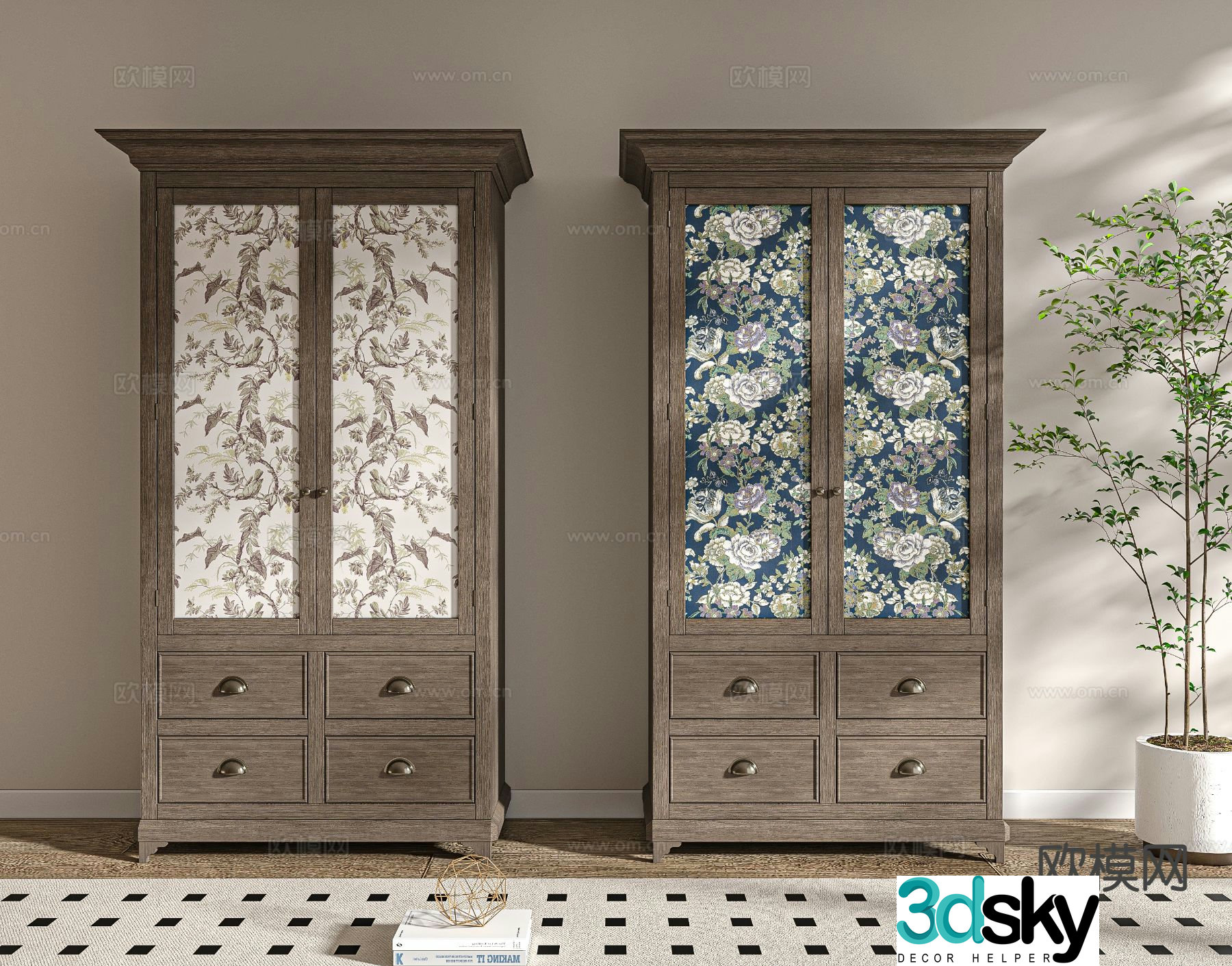 Wabi-sabi wardrobe solid wood wardrobe 3d model