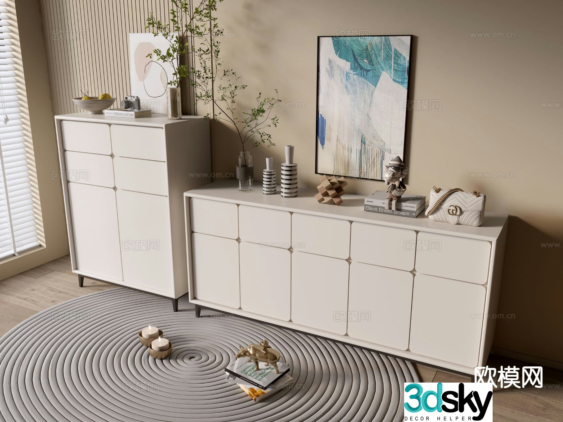 Cream style cabinet integral cabinet drawer cabinet 3d model