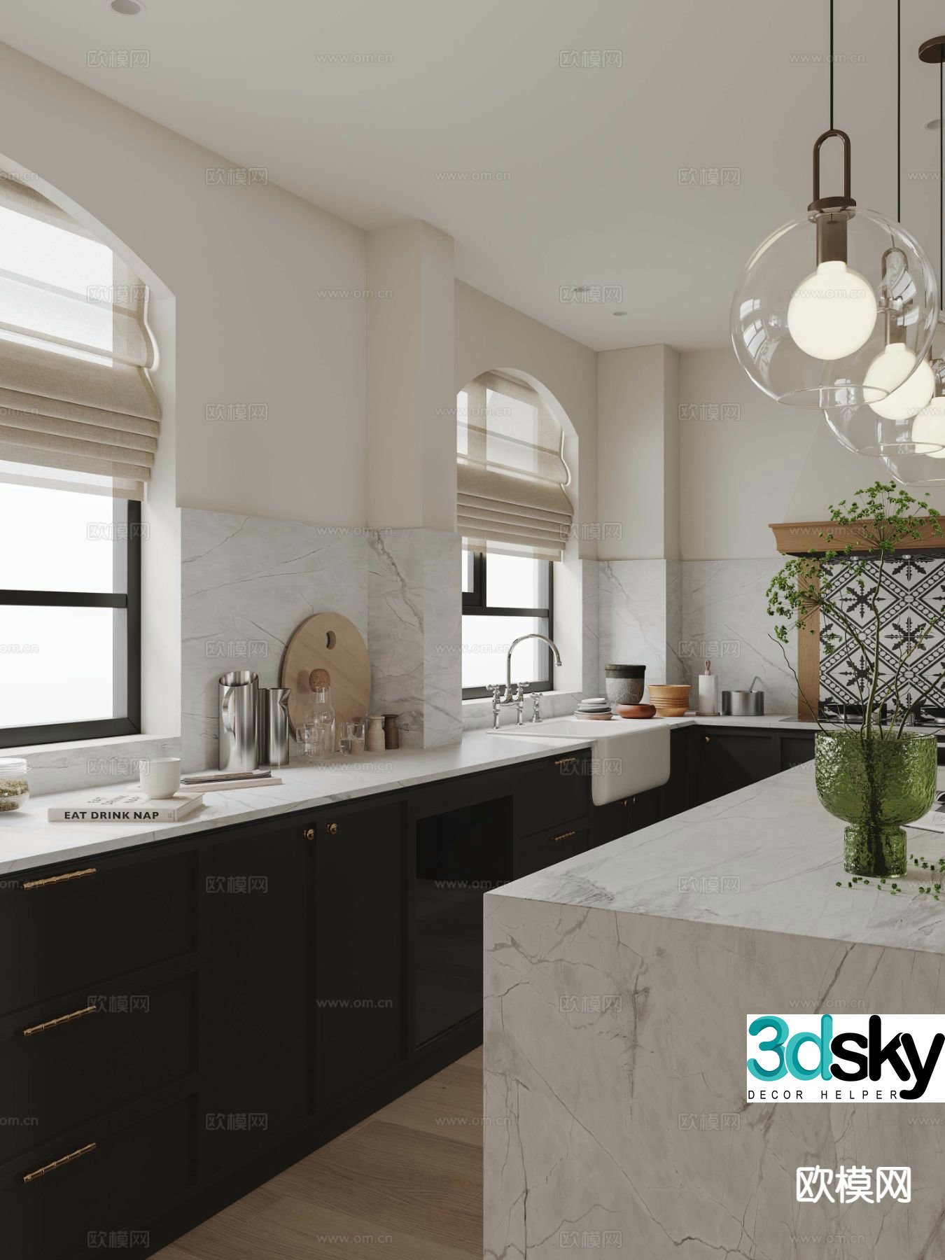 French kitchen island kitchen 3d model