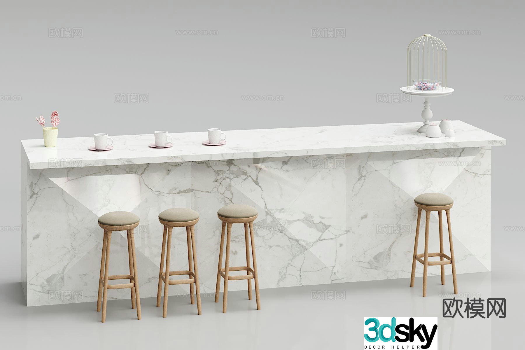 Marble bar bar chair 3d model
