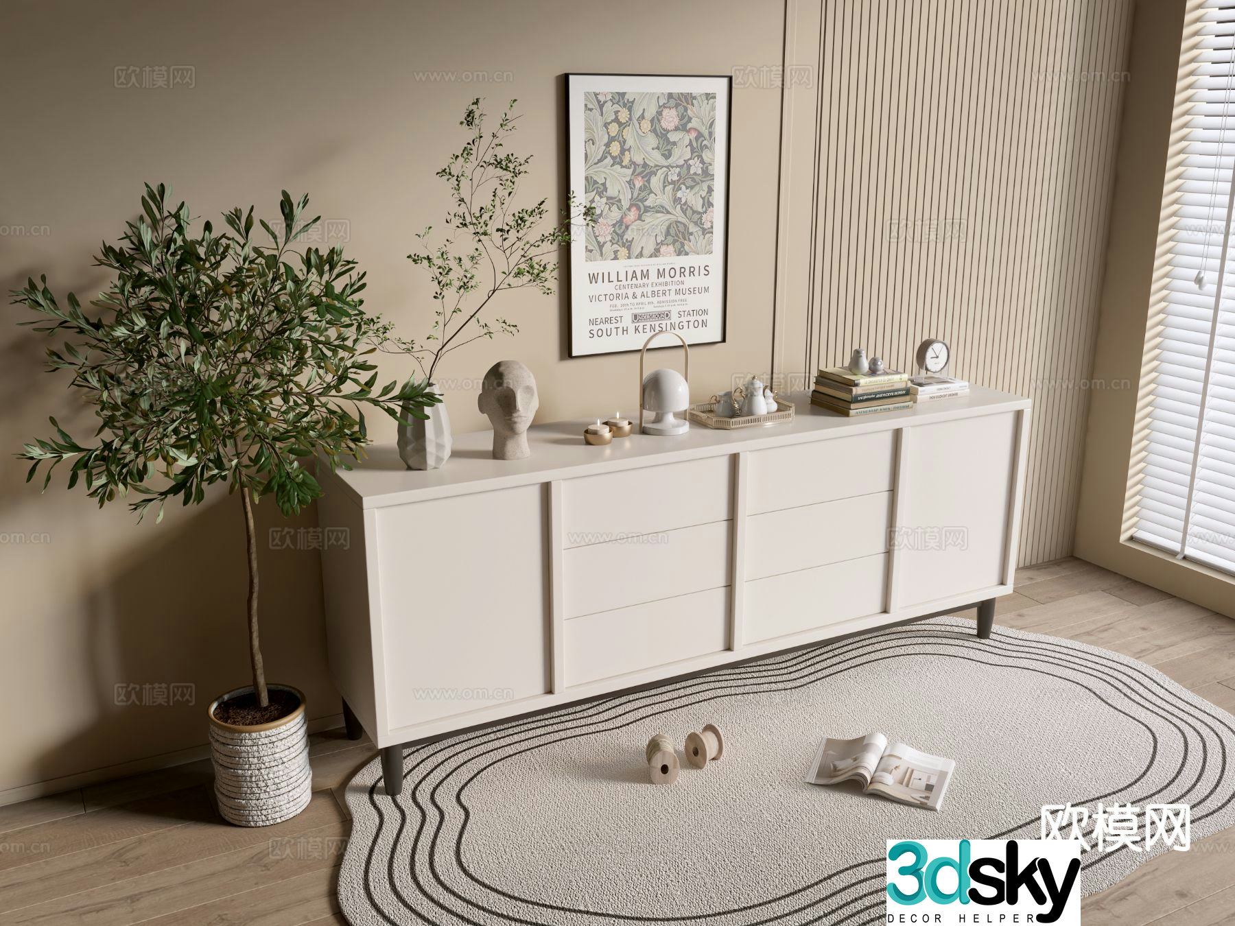 Cream style entrance cabinet 3d model