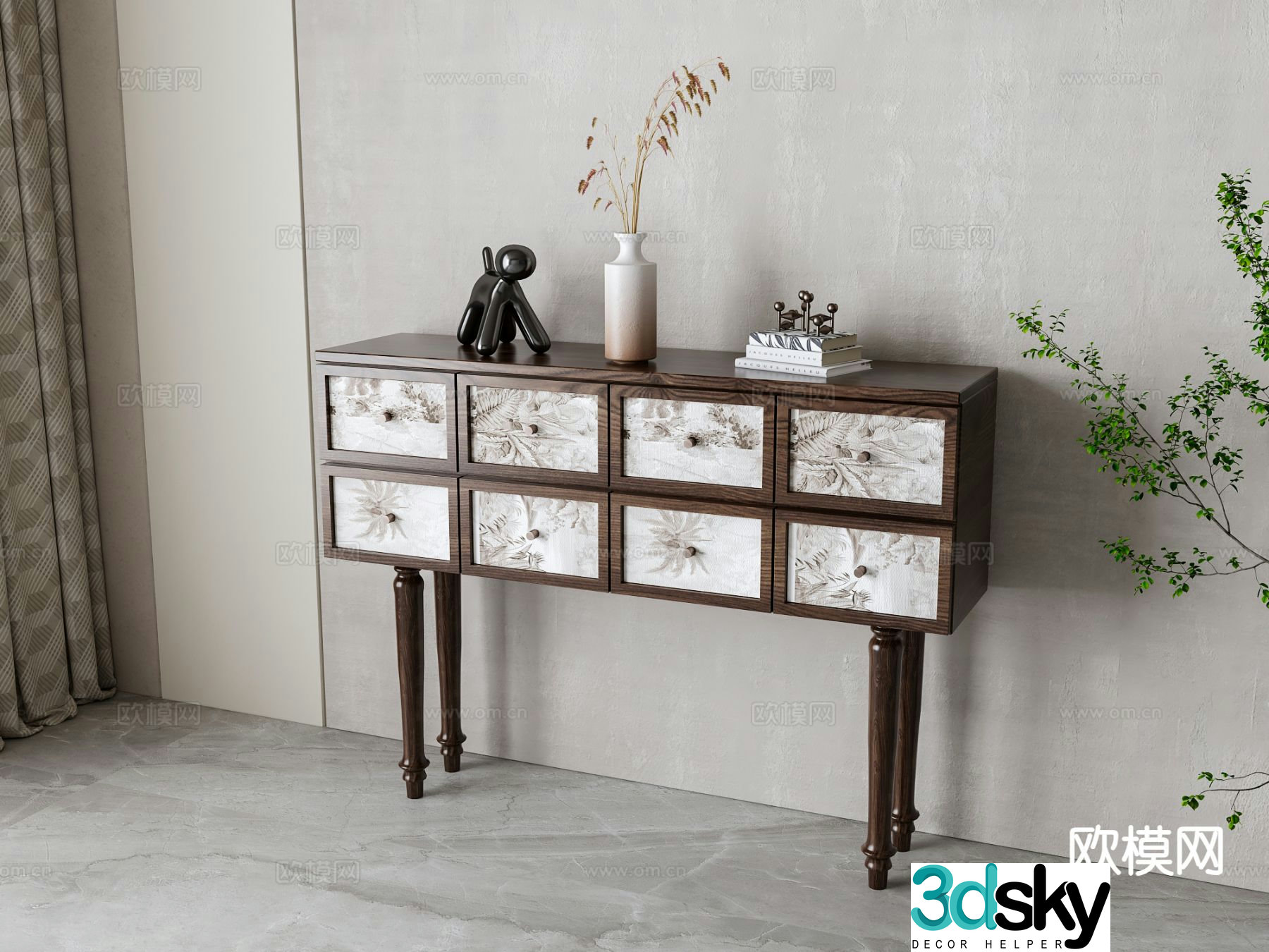 Nordic chest of drawers side cabinet 3d model