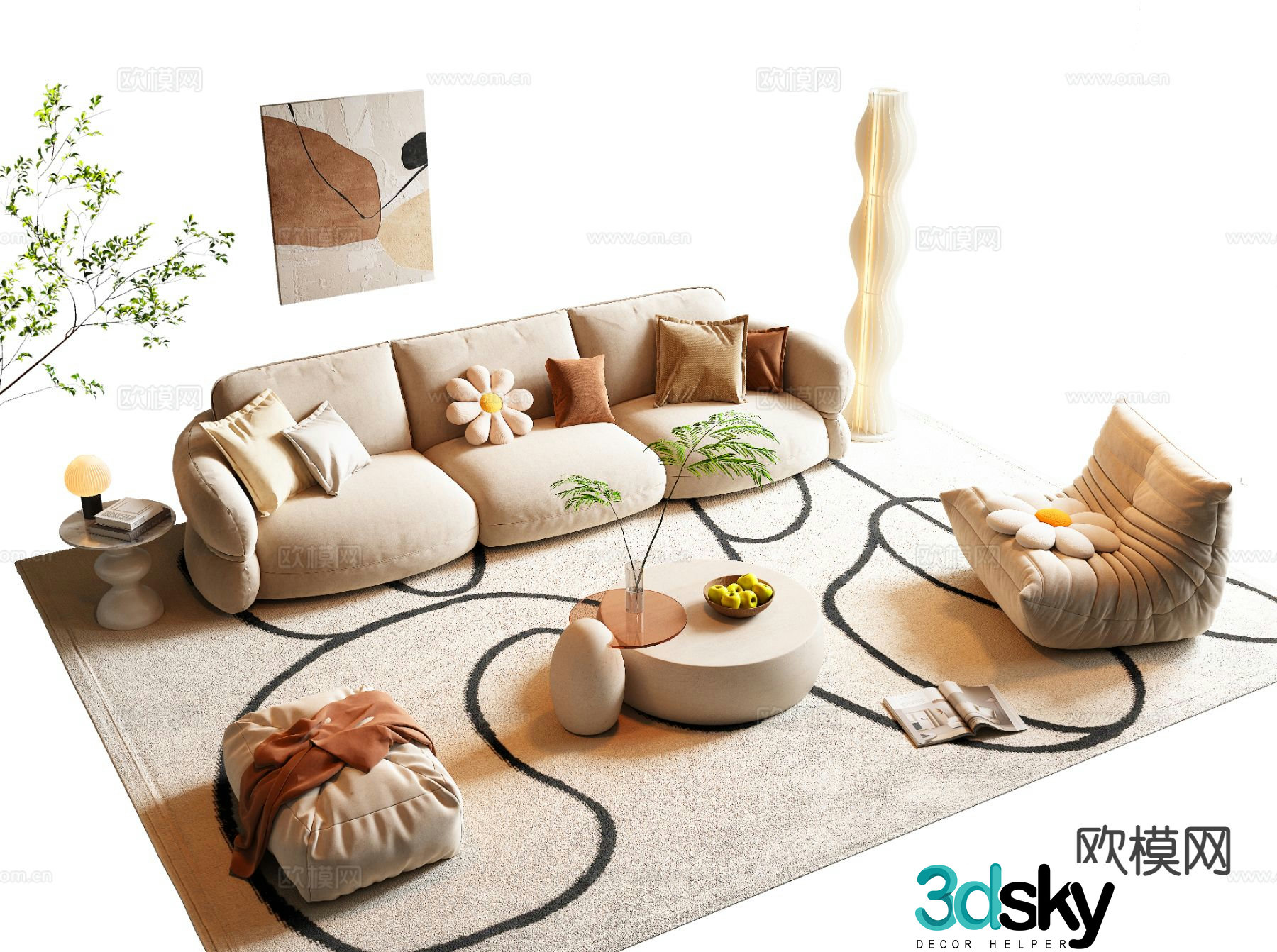 Cream style modular sofa 3d model
