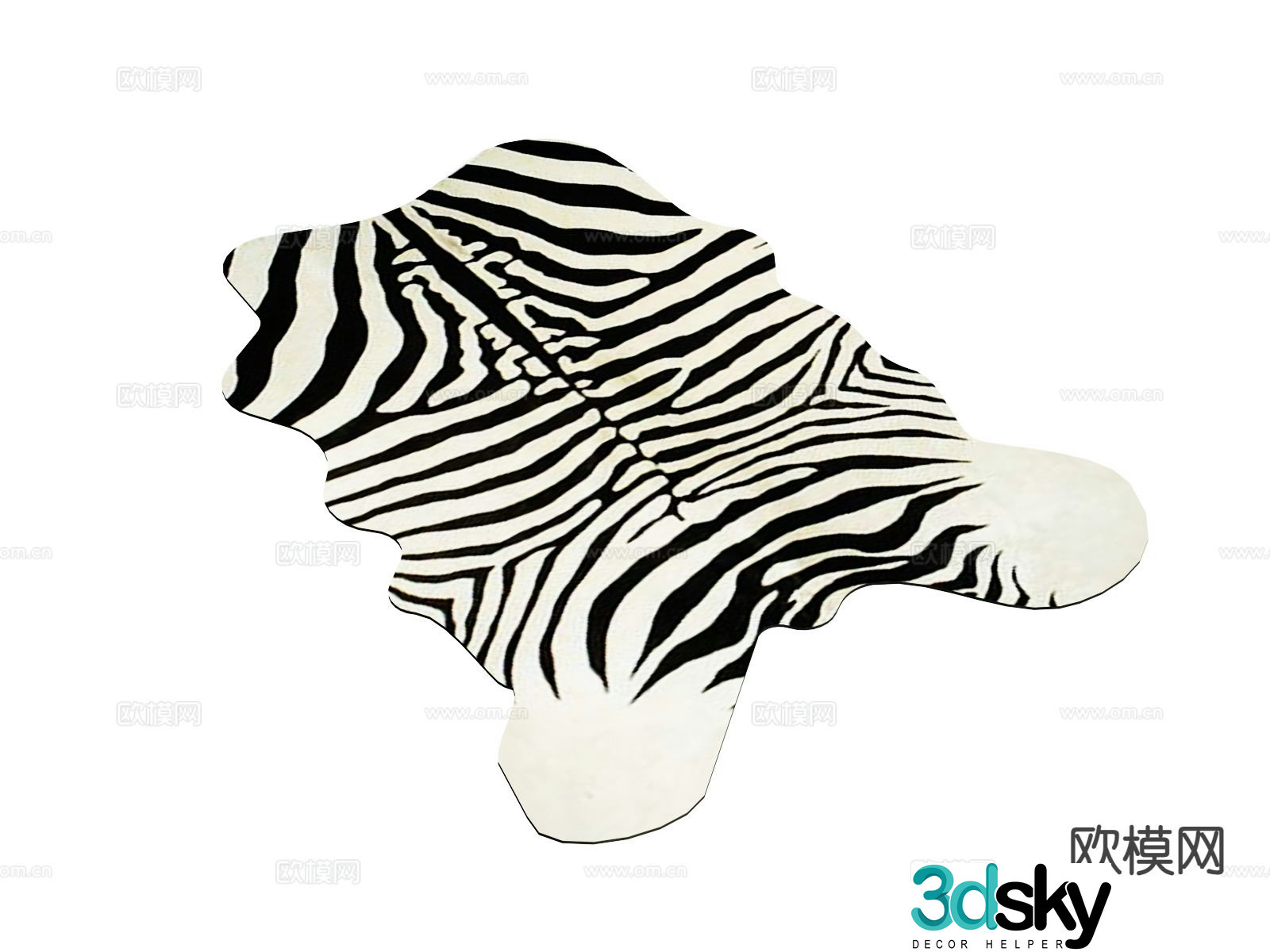 Cow leather rug zebra pattern rug 3d model