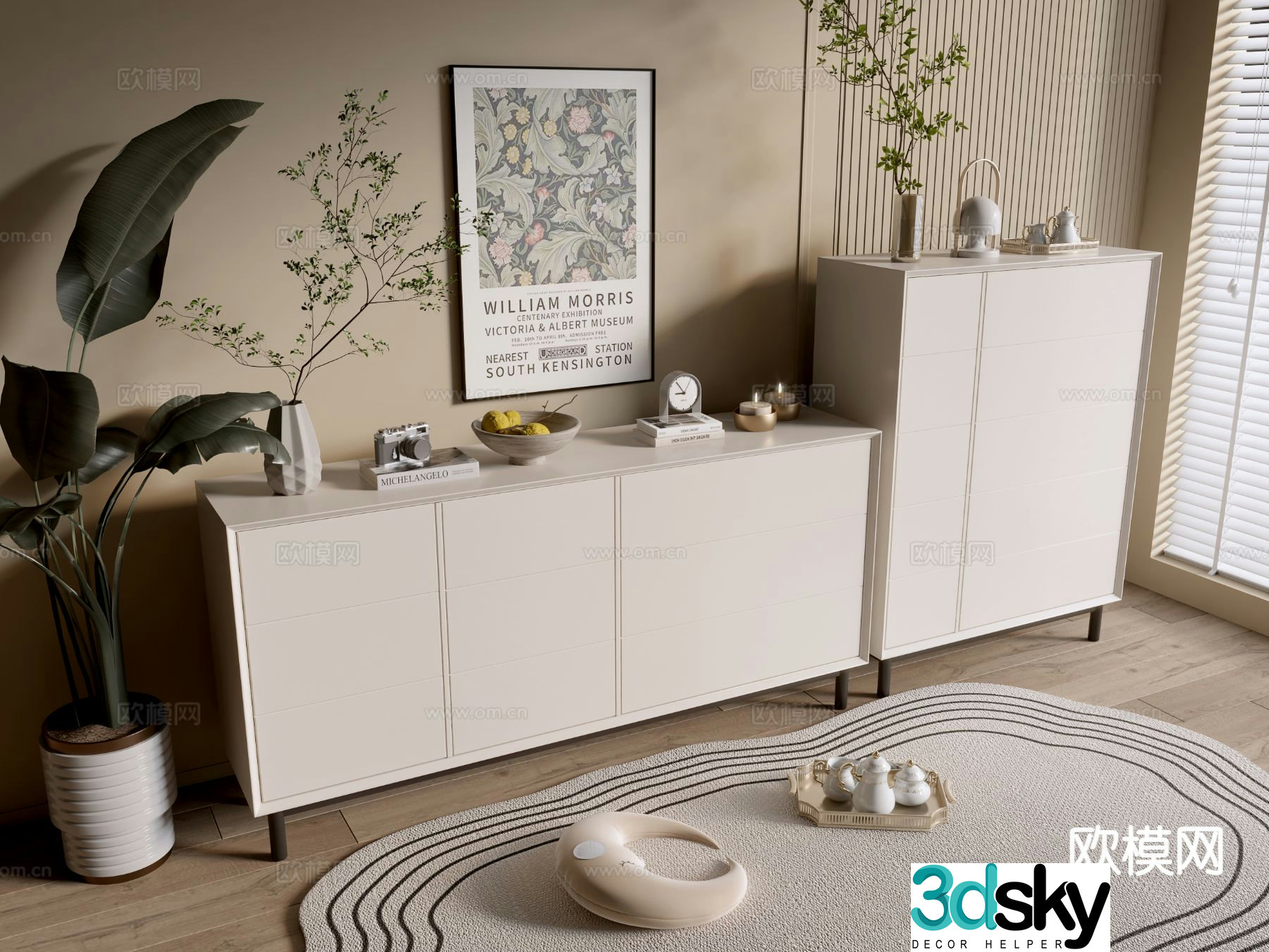 Cream style cabinet drawer cabinet entrance cabinet 3D model