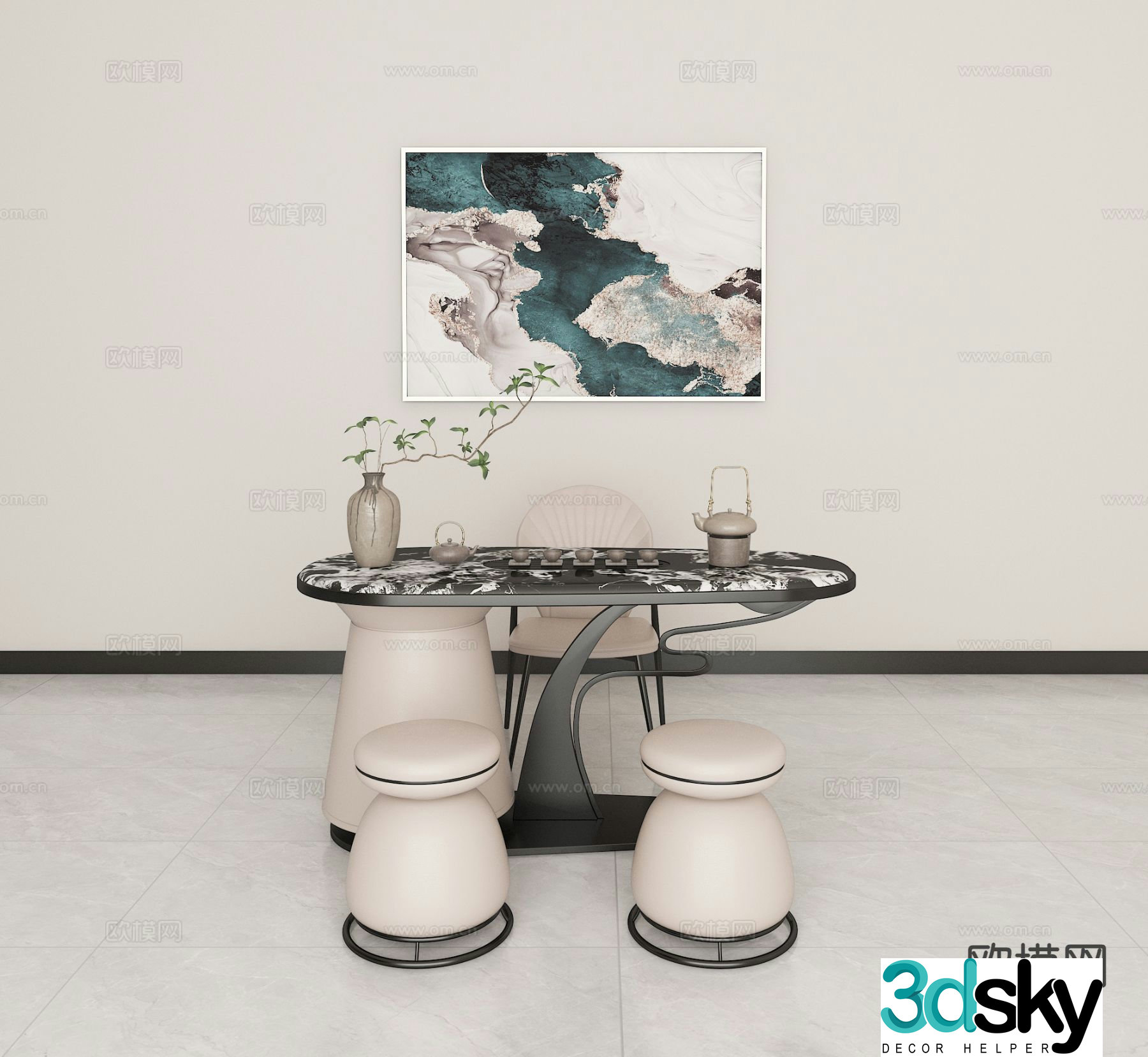 Modern tea table and chairs tea table 3d model