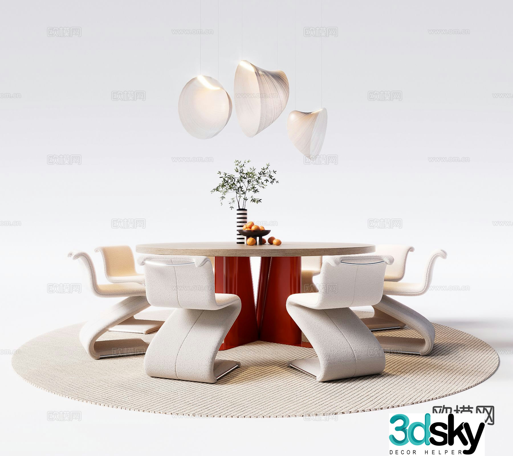 Modern round dining table and chairs 3d model
