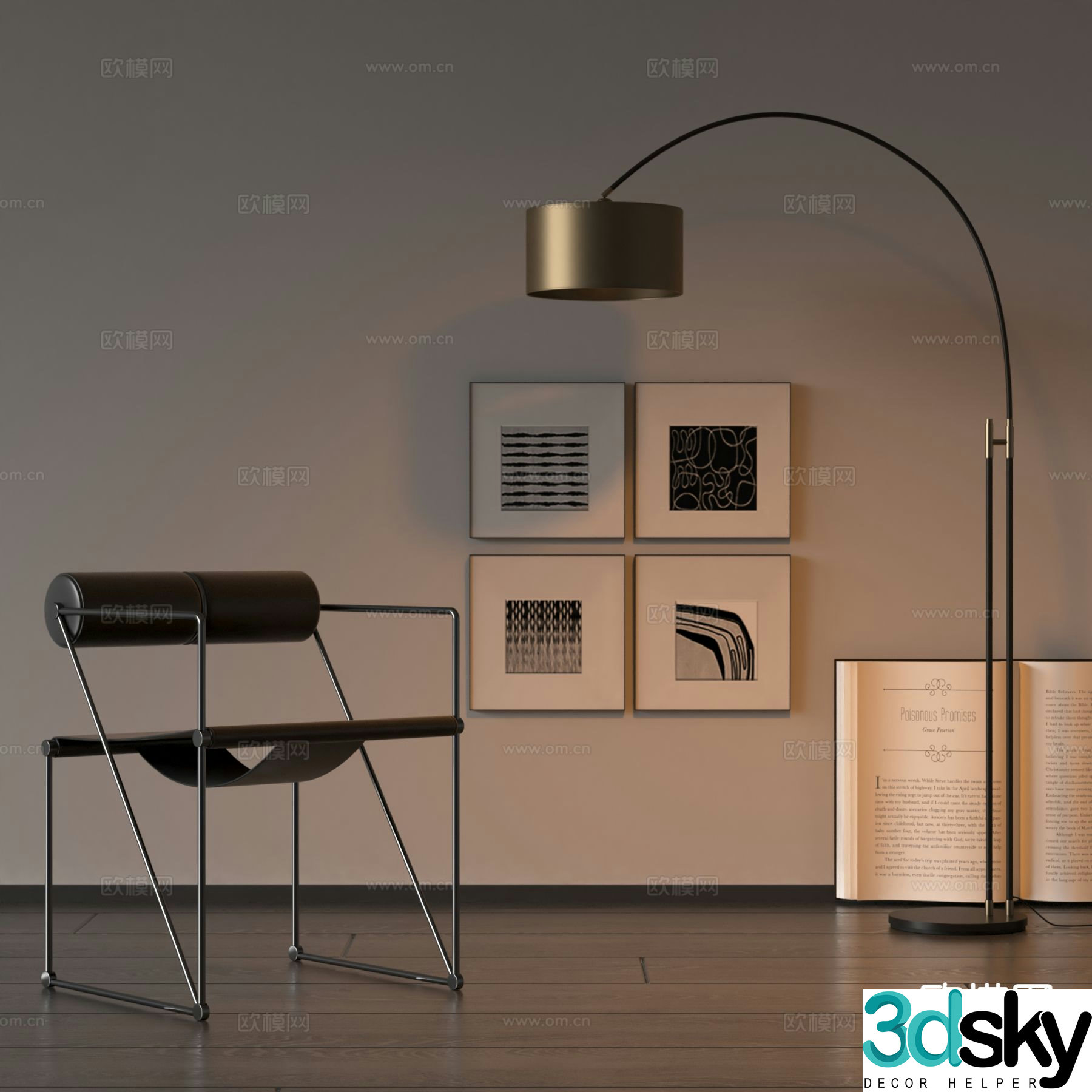 Modern leisure chair decorative painting floor lamp 3d model