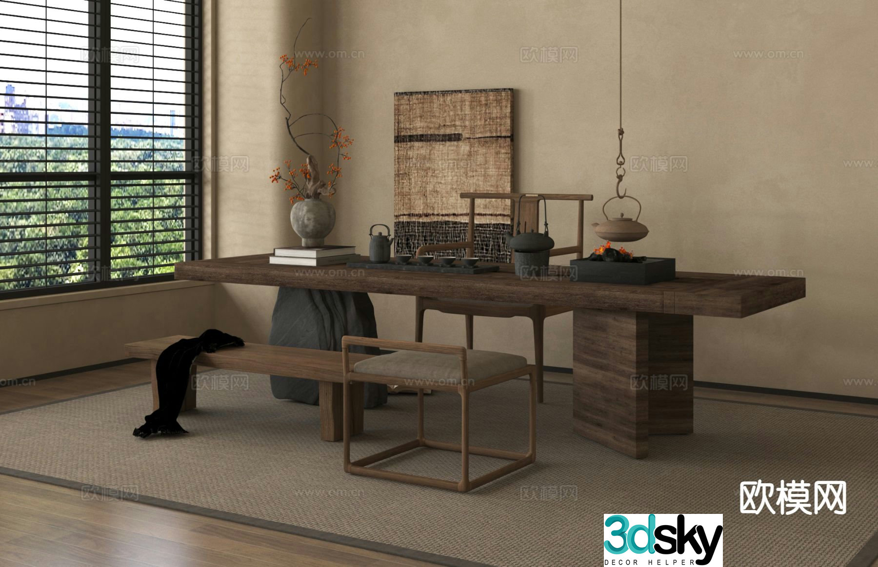 New Chinese style tea table and chairs tea table tea table 3d model