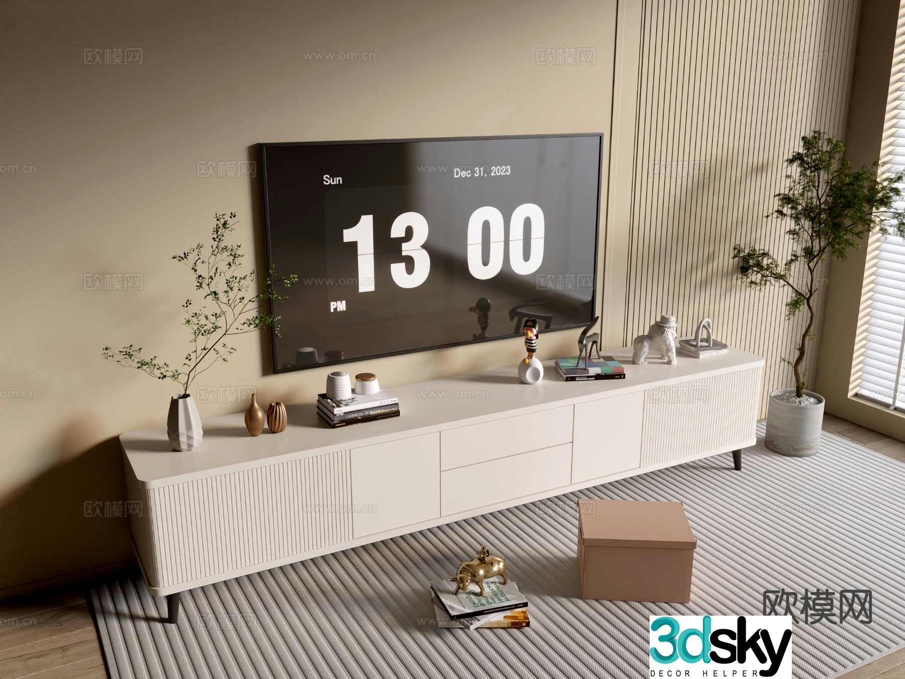 Cream style TV cabinet 3d model