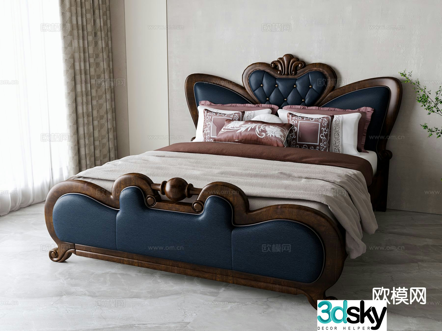 American double bed 3d model