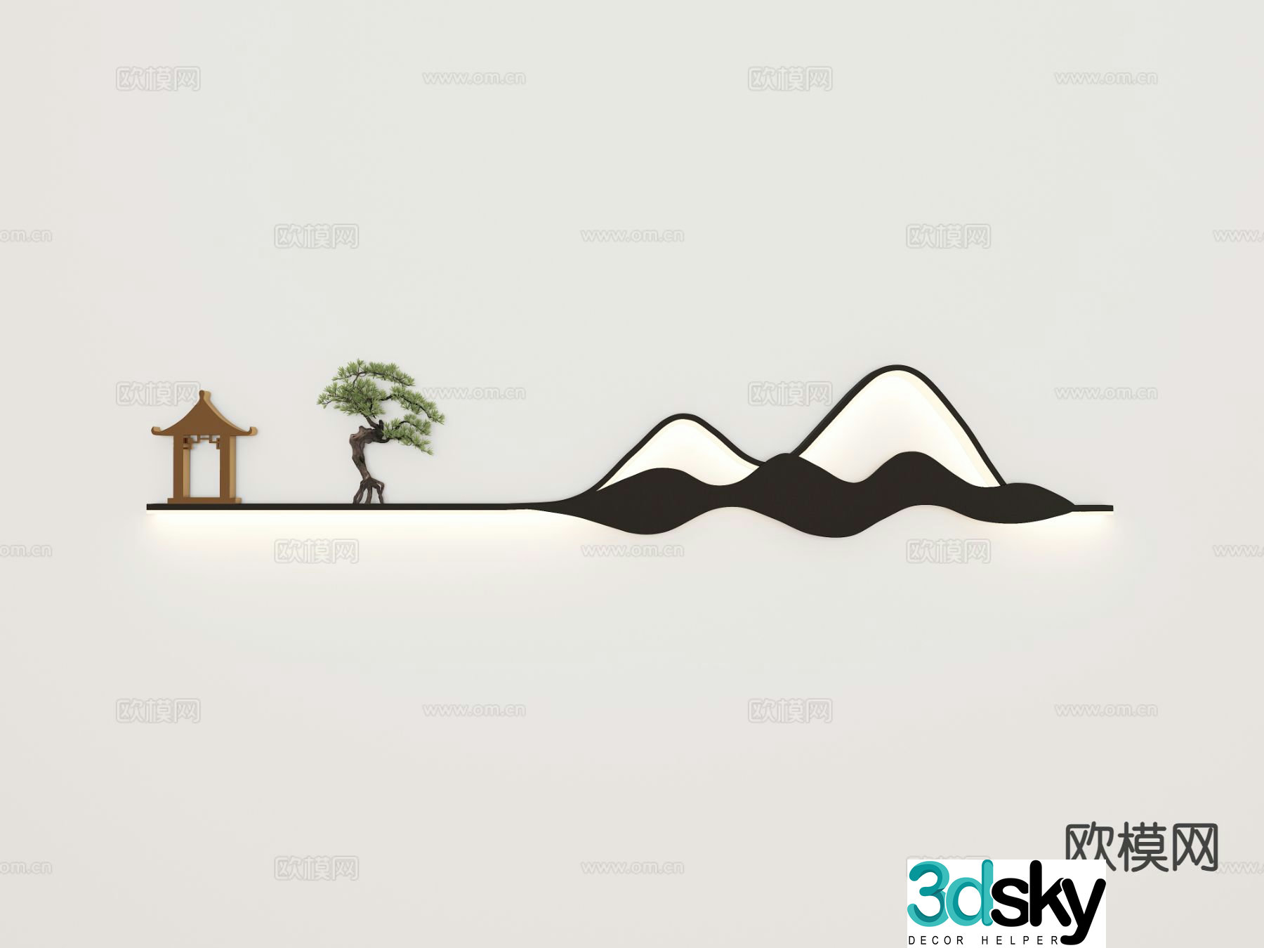 New Chinese style wall decoration mountain hanging decoration 3d model