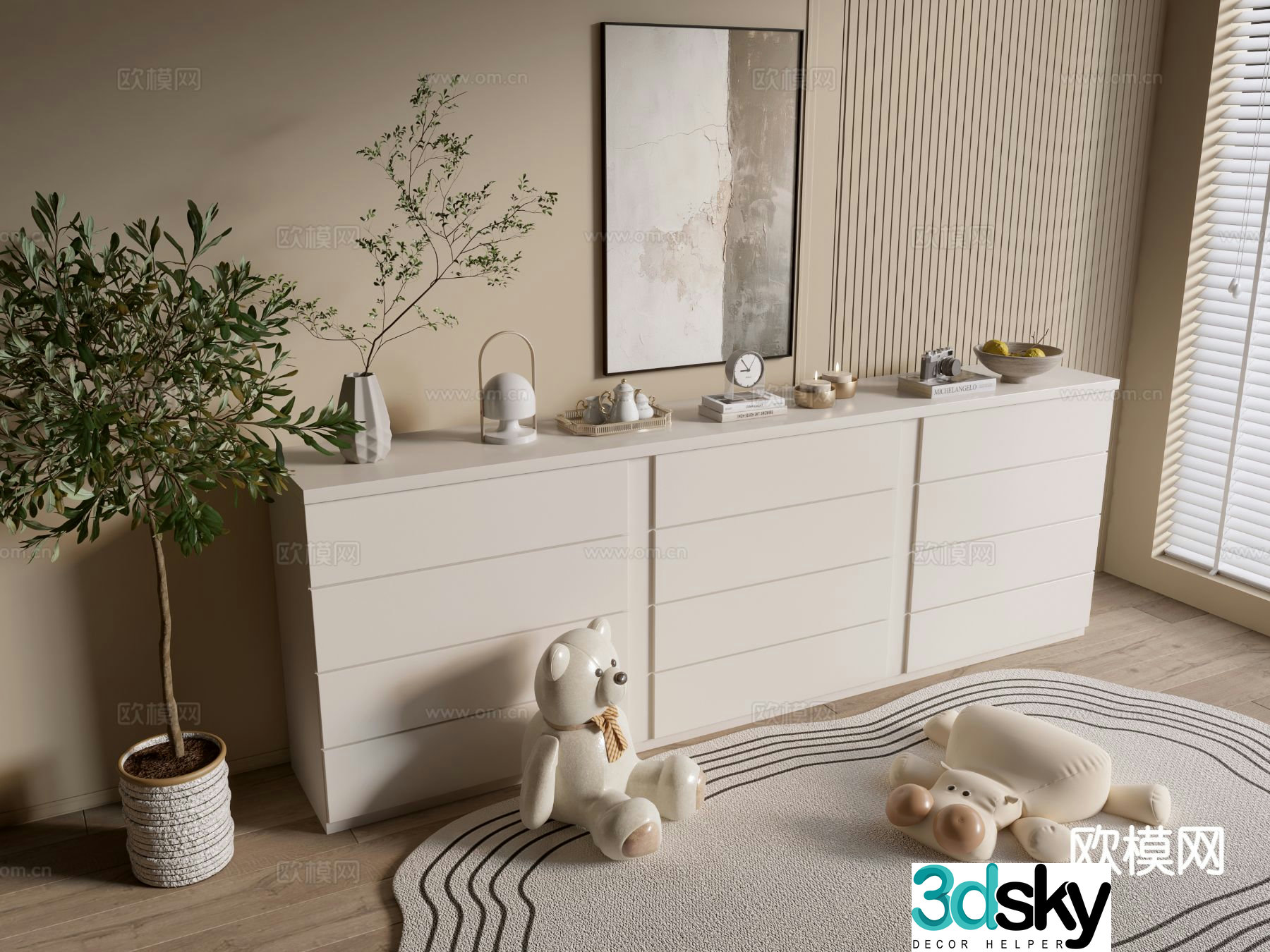 Cream style cabinet drawer cabinet entrance cabinet 3D model