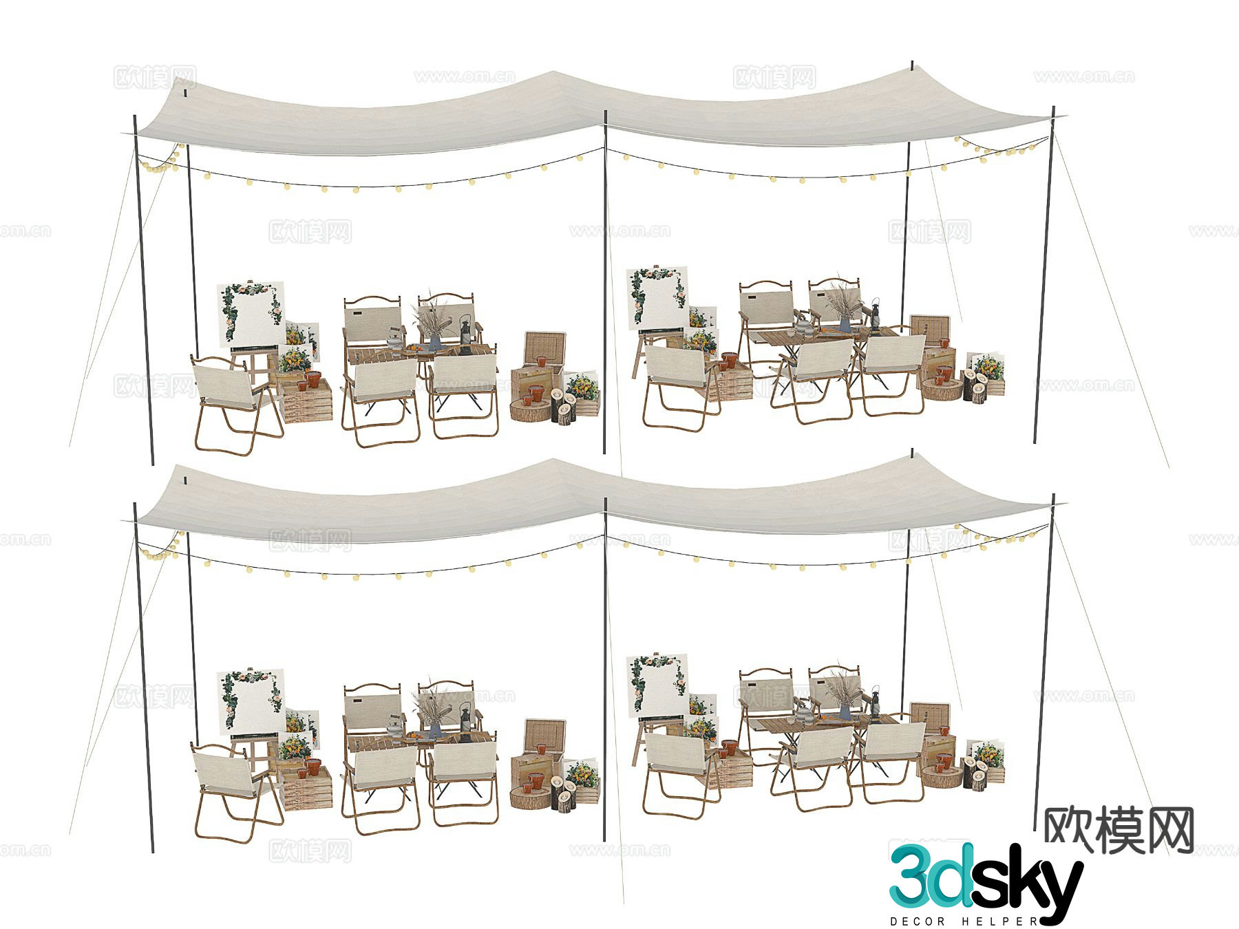Outdoor tent outdoor table and chairs 3d model