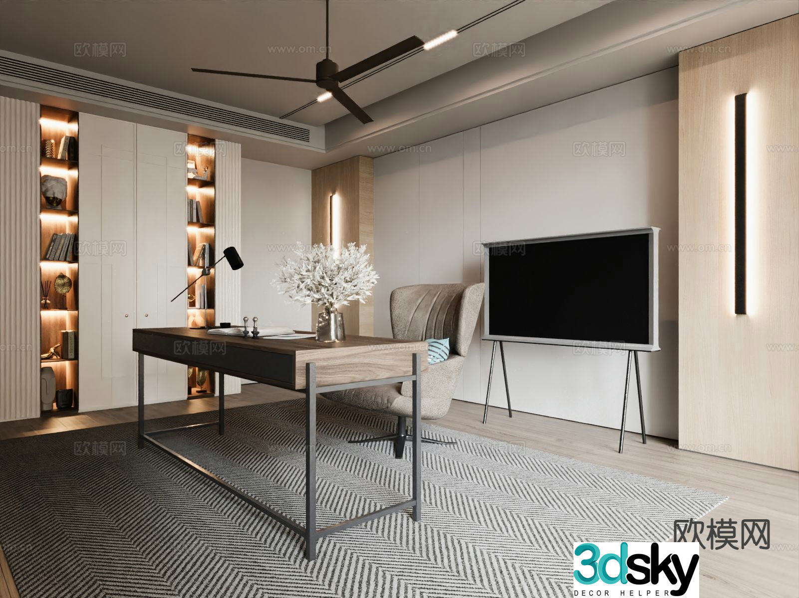 Modern study room 3d model