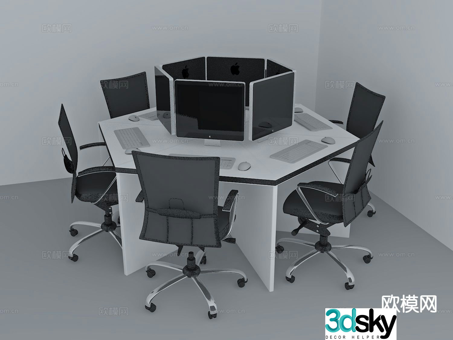 Modern office desks and chairs computer desks and chairs hexagonal tables and chairs 3d model