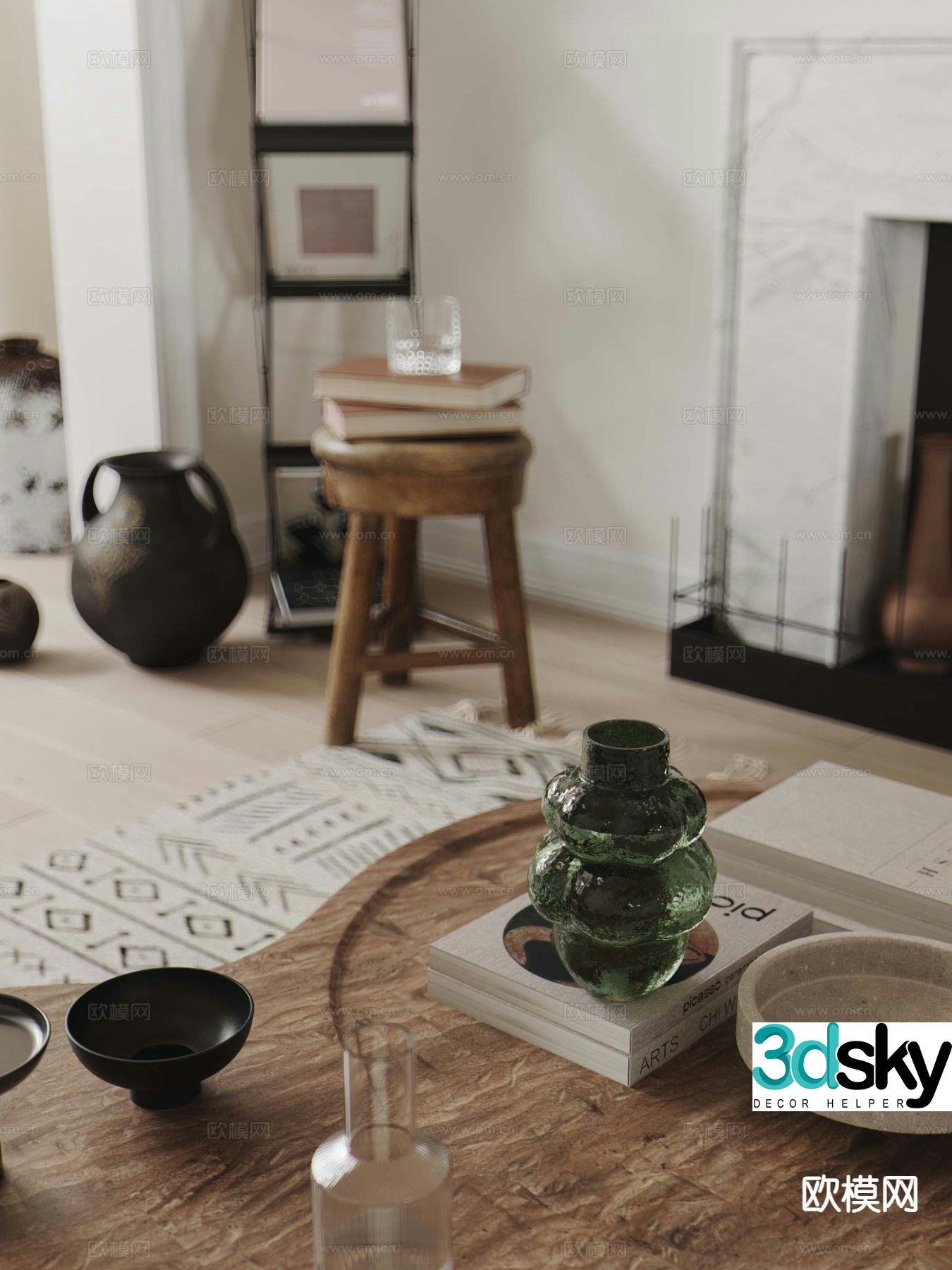 Nordic corner table round table side table table table 3D model