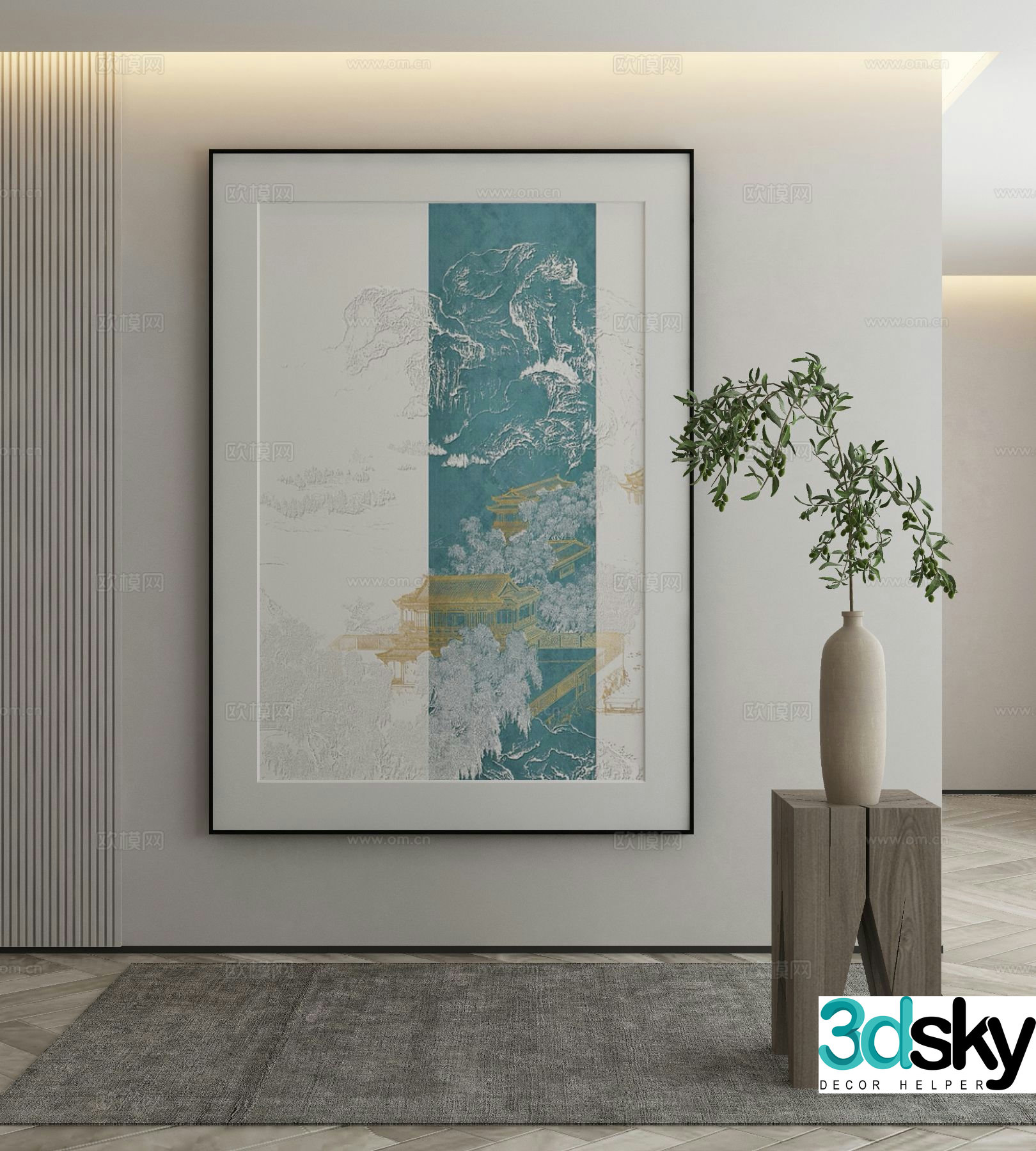 New Chinese style decorative painting Zen hanging painting 3D model
