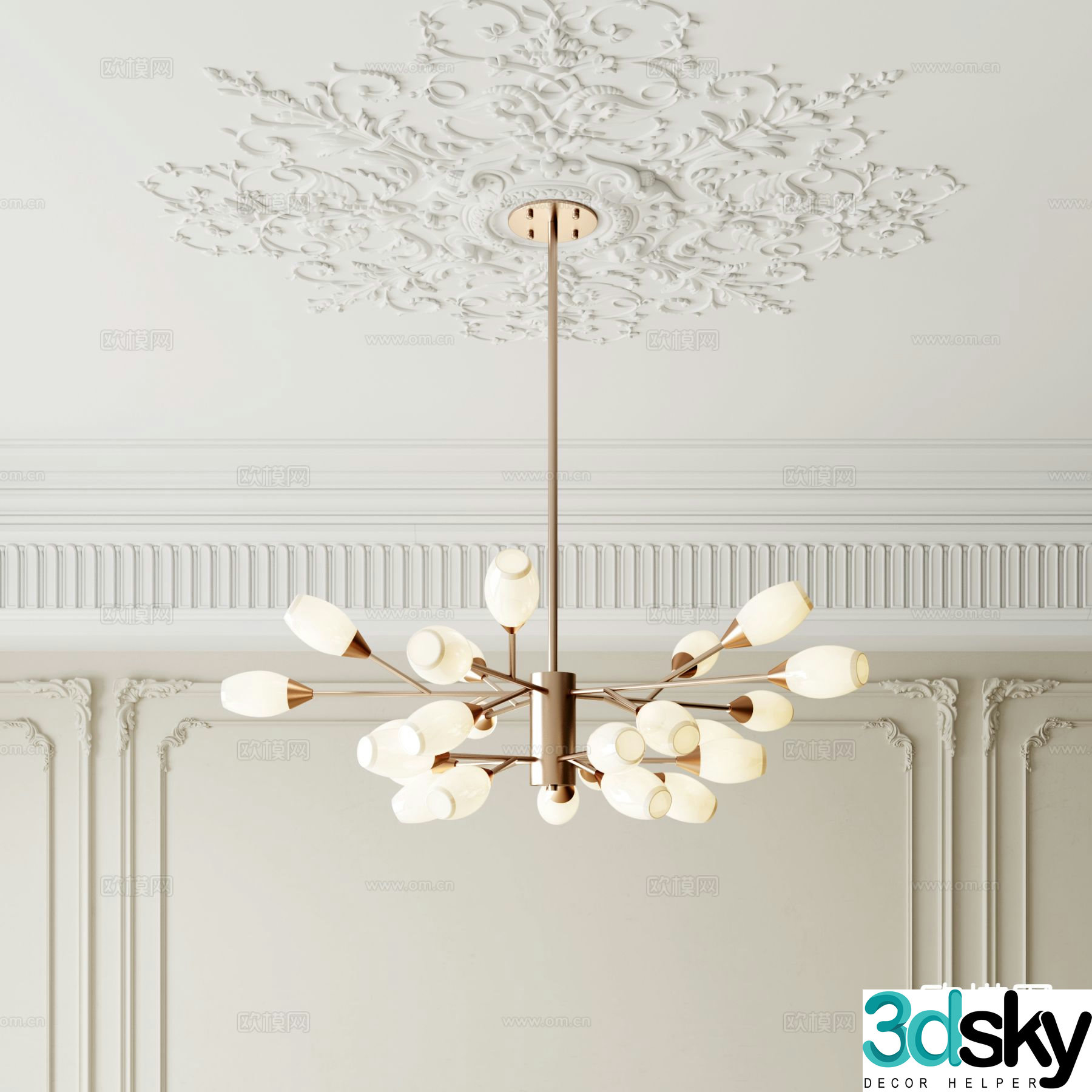 French multi-head chandelier Fireworks chandelier 3D model
