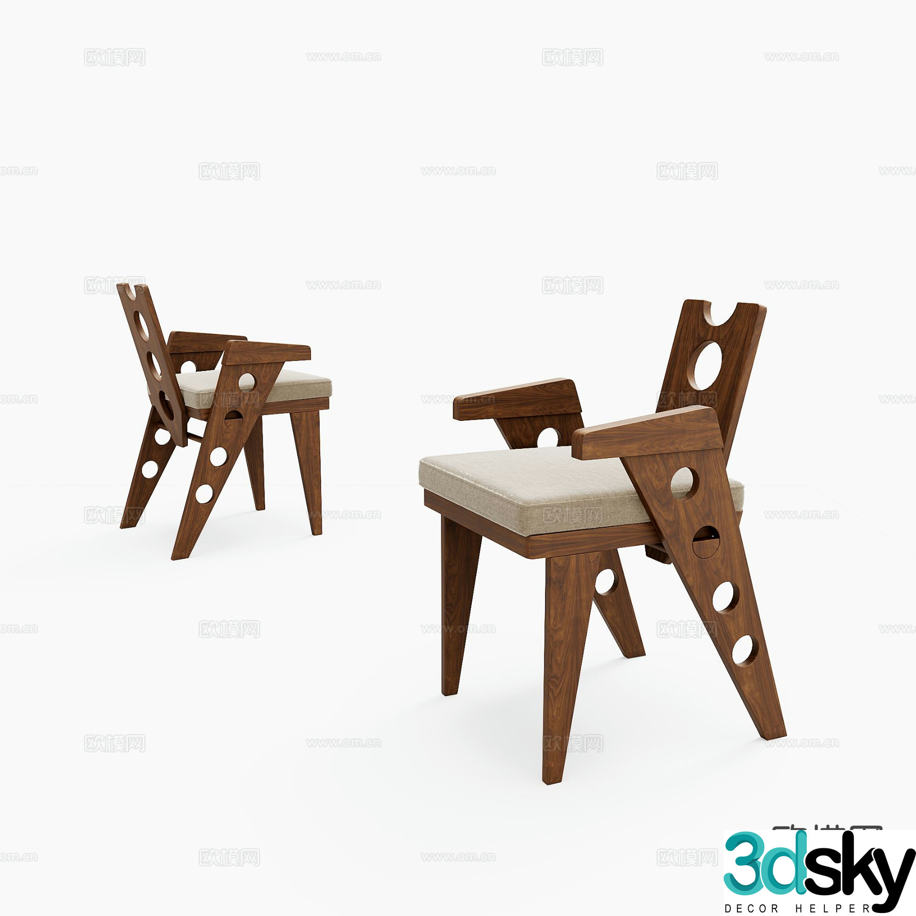 Wabi-sabi style wooden chair chair single chair 3d model