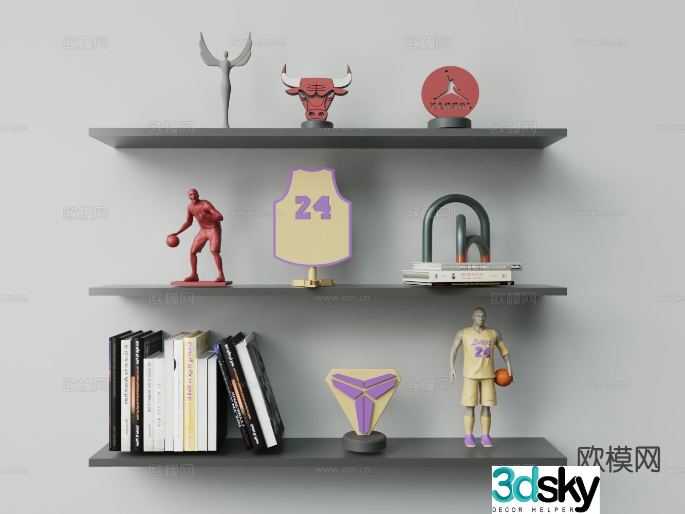 Modern bookcase ornaments books crafts 3d model