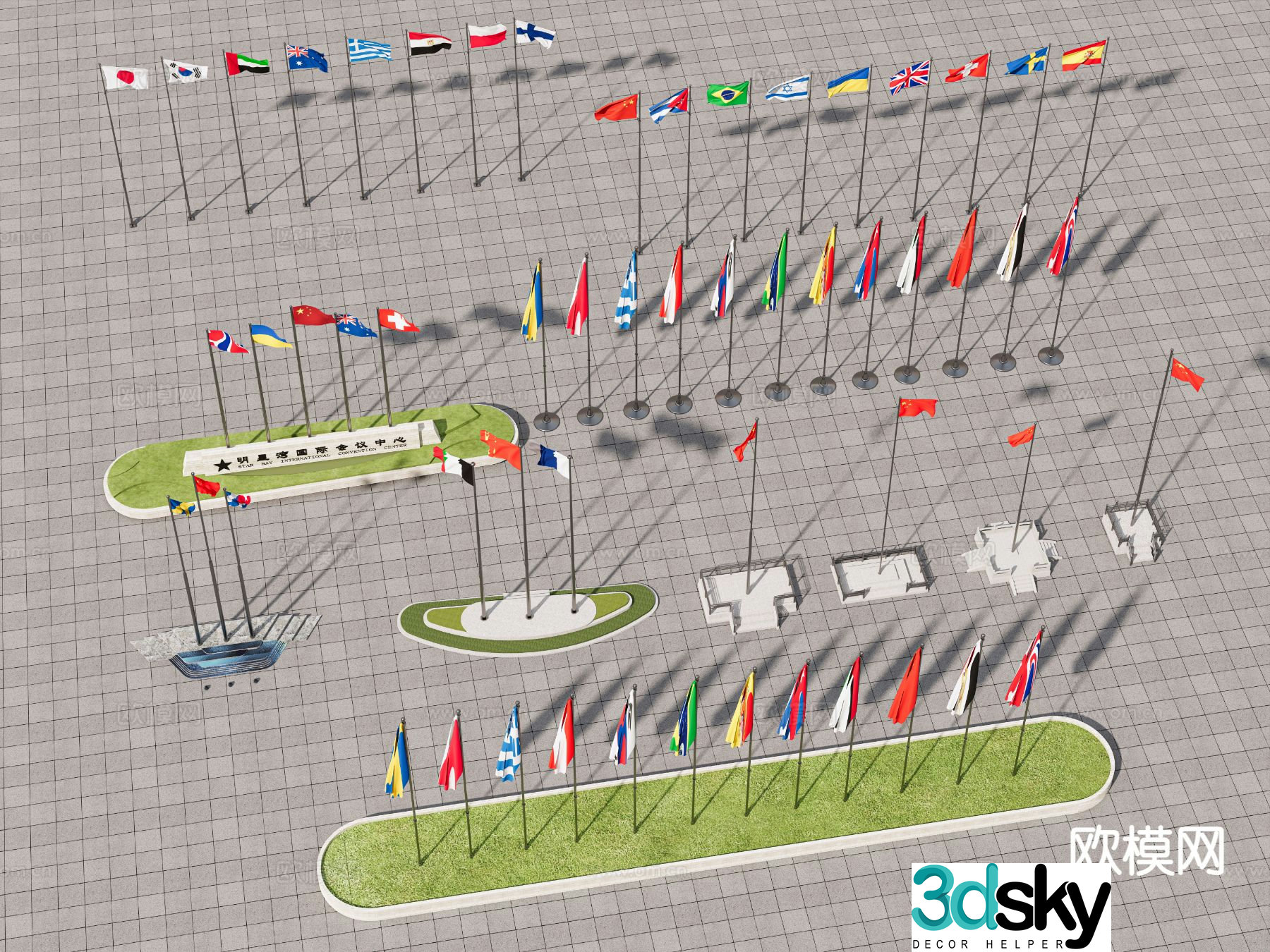 flag raising platform flag flag 3d model