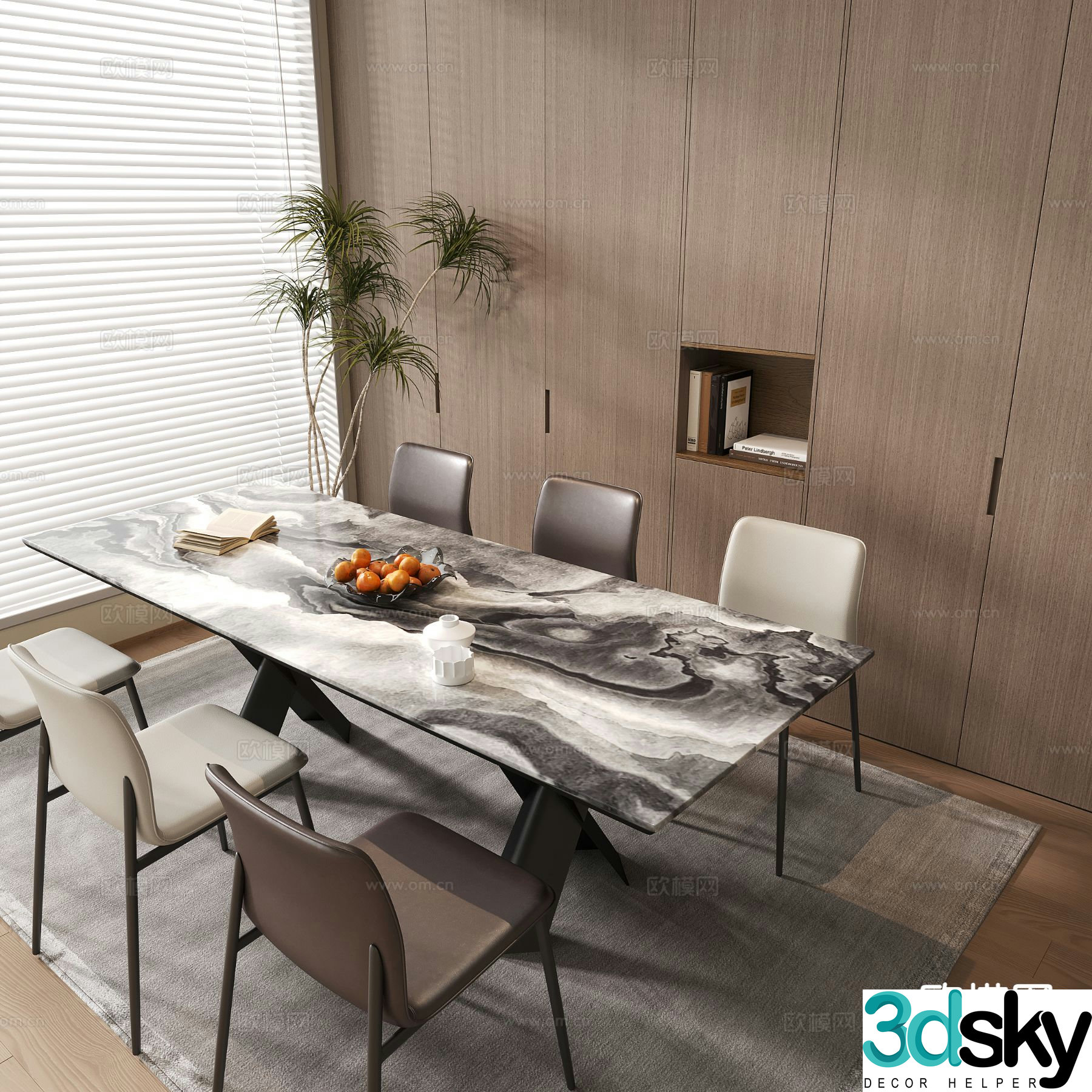 Italian dining table and chairs strip dining table 3D model