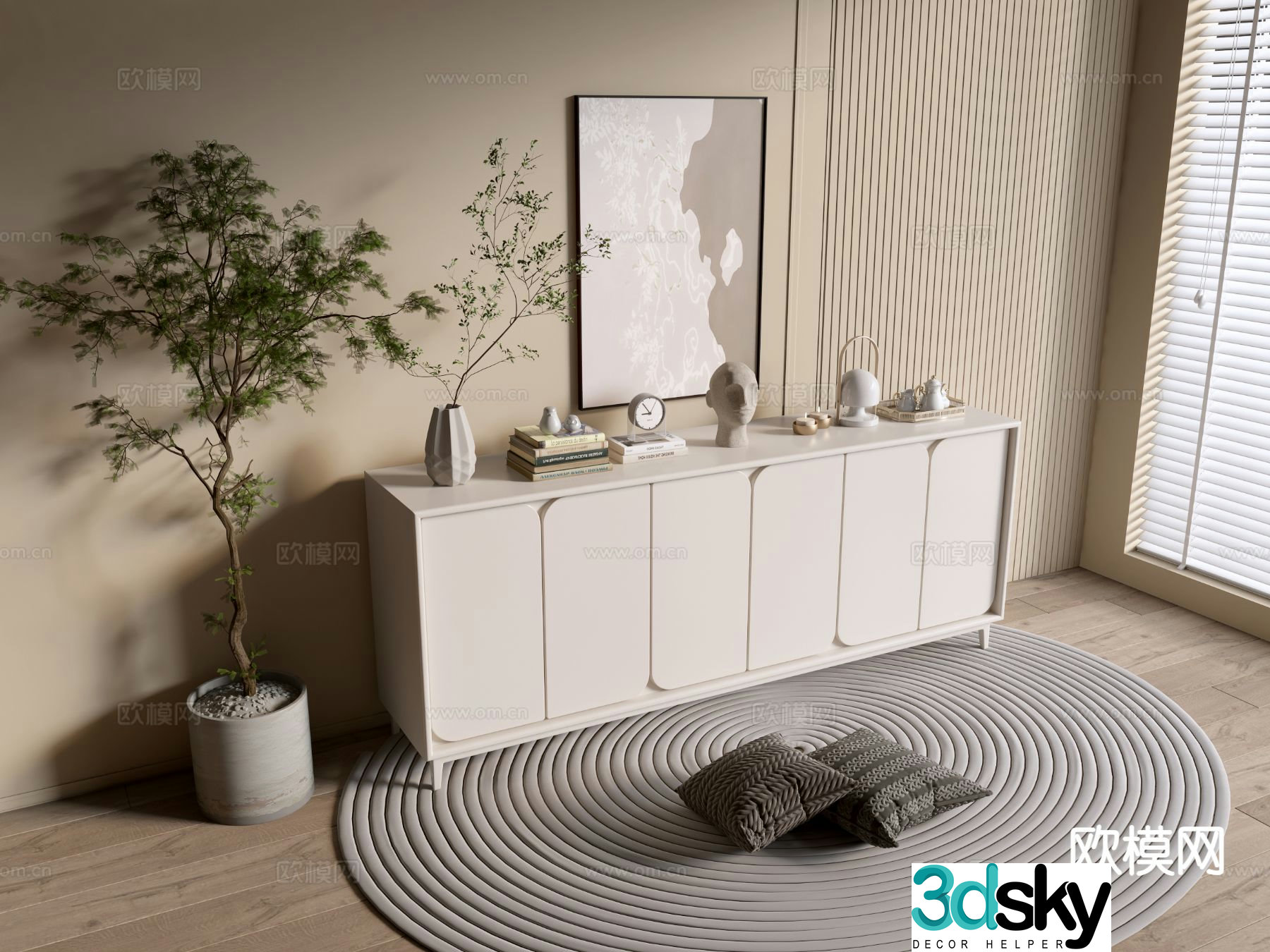 Cream style entrance cabinet 3d model