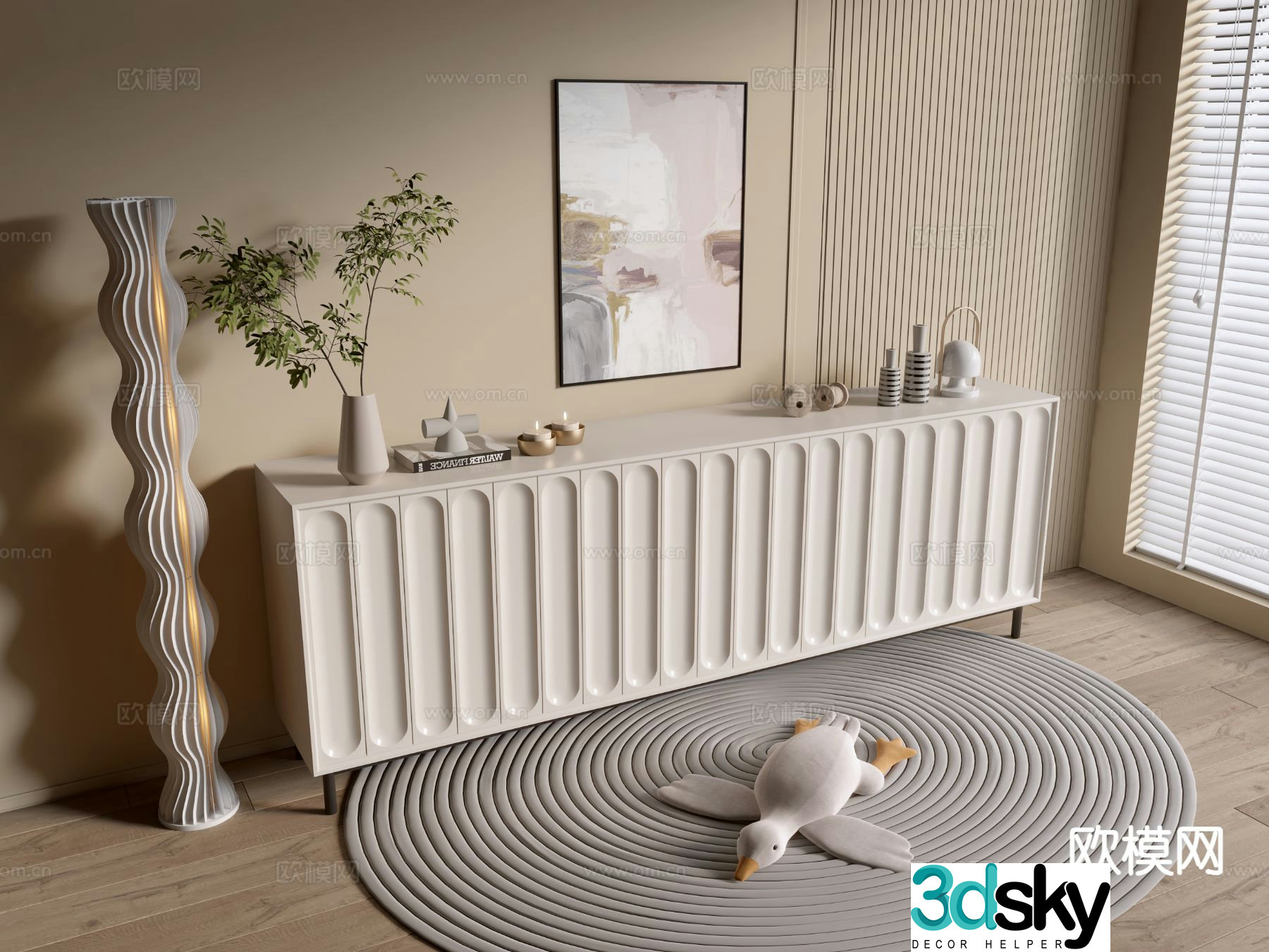 Cream style cabinet entrance cabinet 3d model