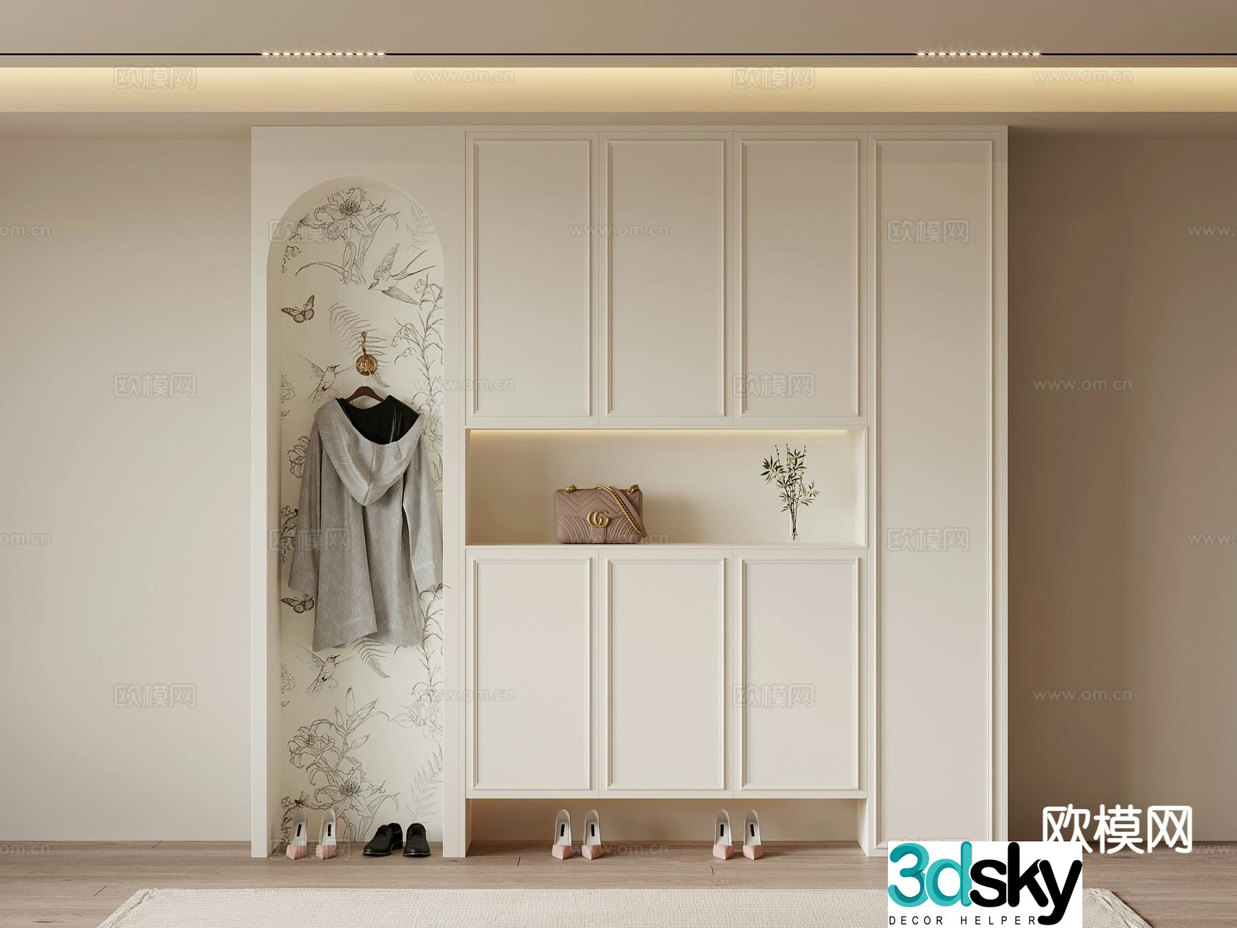 Cream style shoe cabinet home shoe cabinet entrance shoe cabinet 3D model