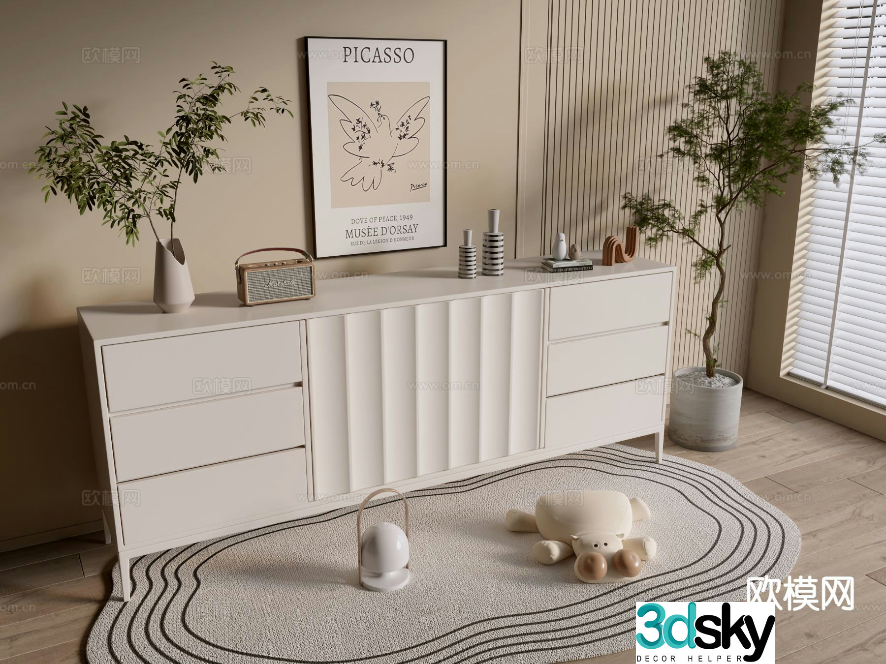 Cream style entrance cabinet 3d model