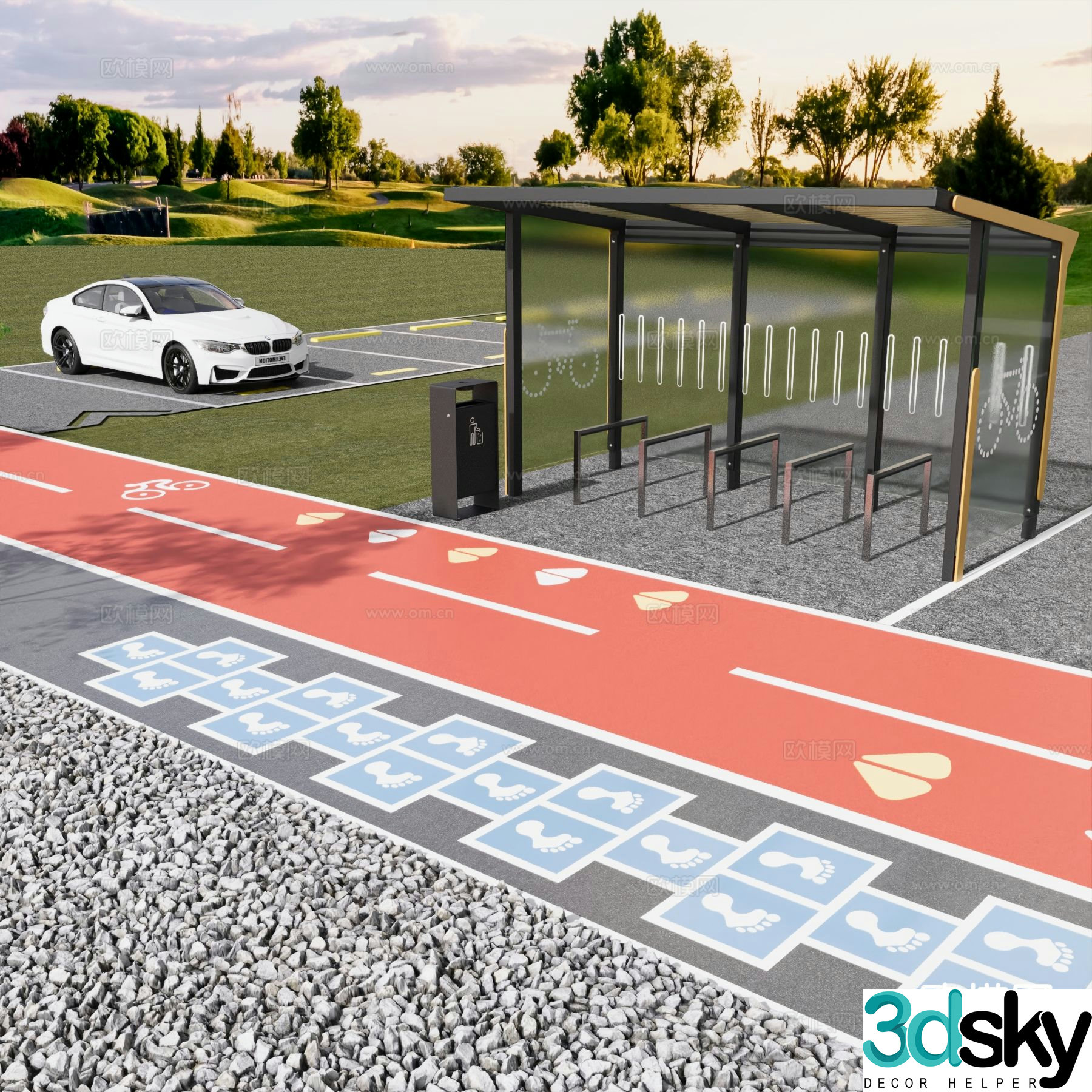 modern park track bike path 3d model