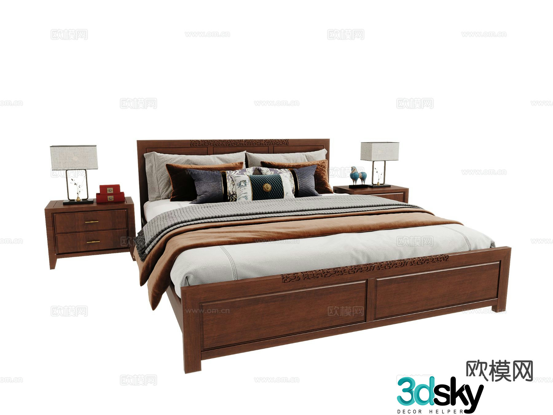 Chinese double bed 3d model