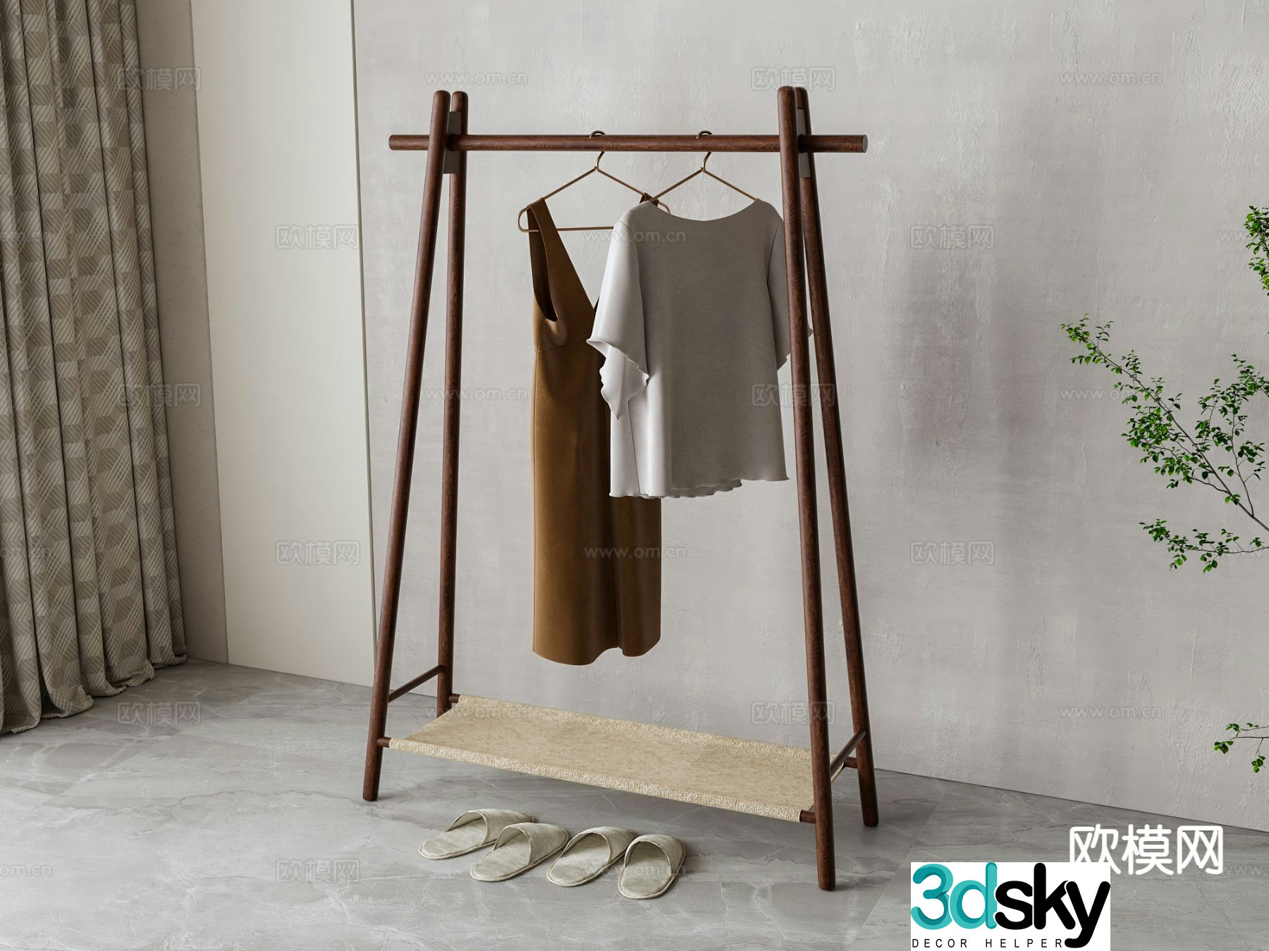 American style clothes rack coat rack floor-standing clothes rack 3D model