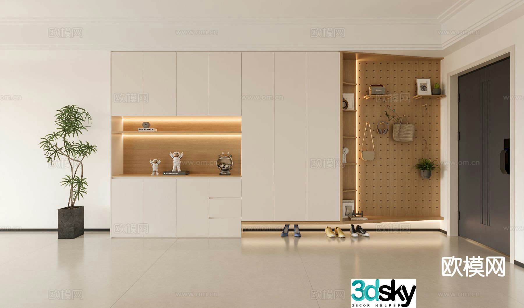Modern shoe cabinet integrated cabinet perforated board 3d model
