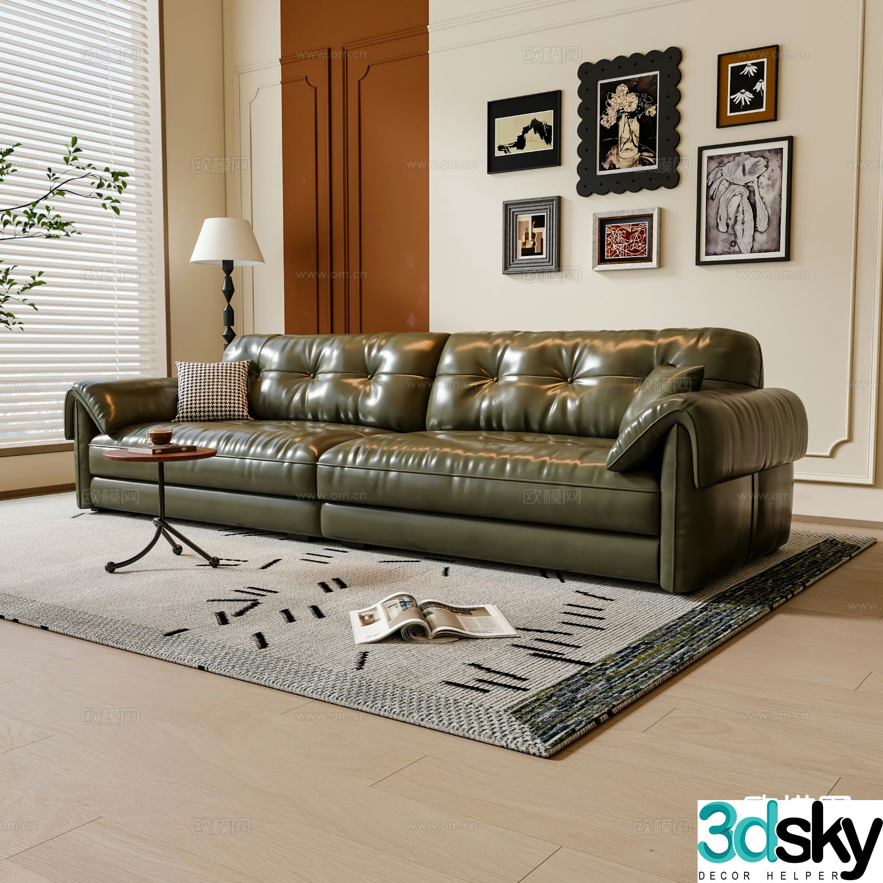 Double sofa leather sofa 3d model