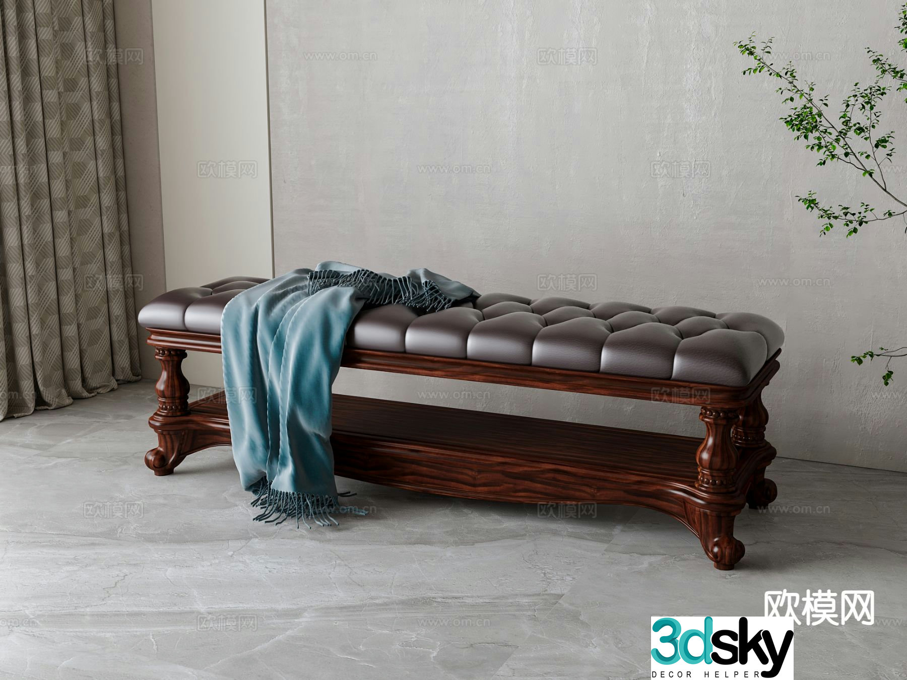 American footrest bedside stool 3d model