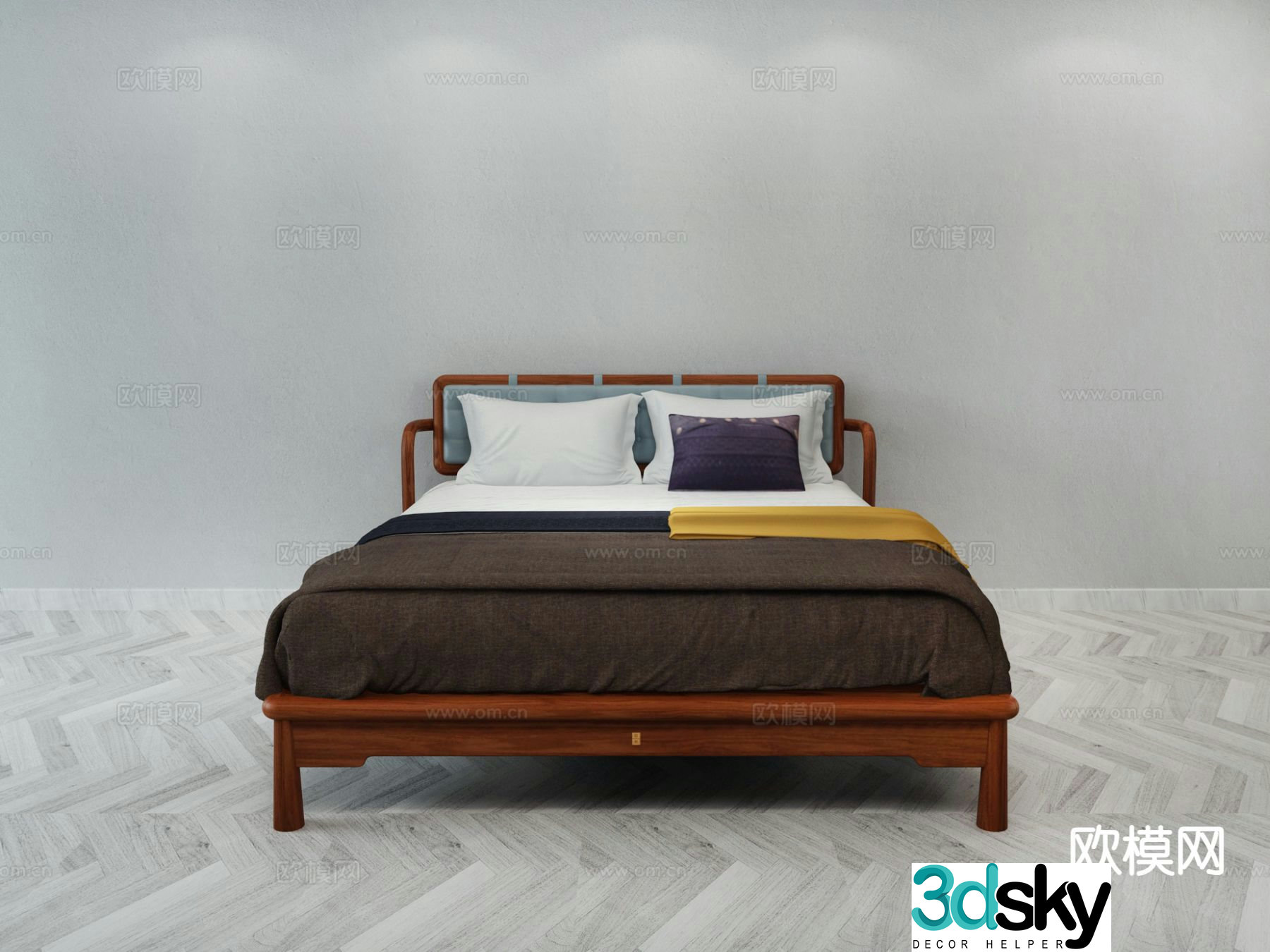 New Chinese style double bed 3d model