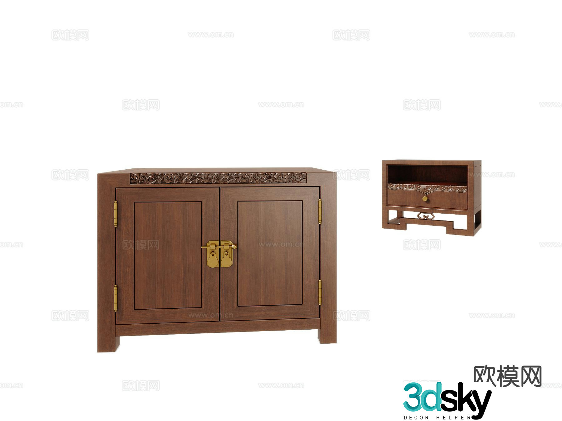 Chinese mahogany bedside table 3d model