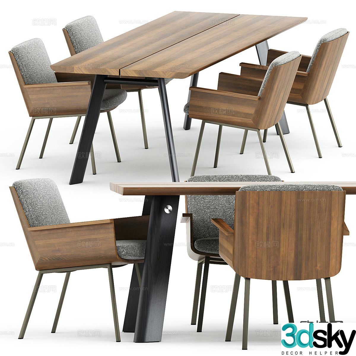 Modern dining table and chairs bar dining table 3d model