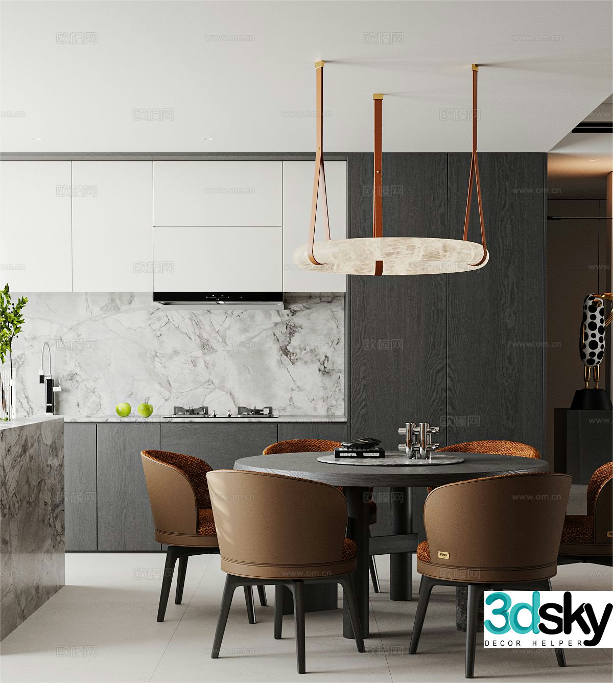 Modern round dining table and chairs 3d model