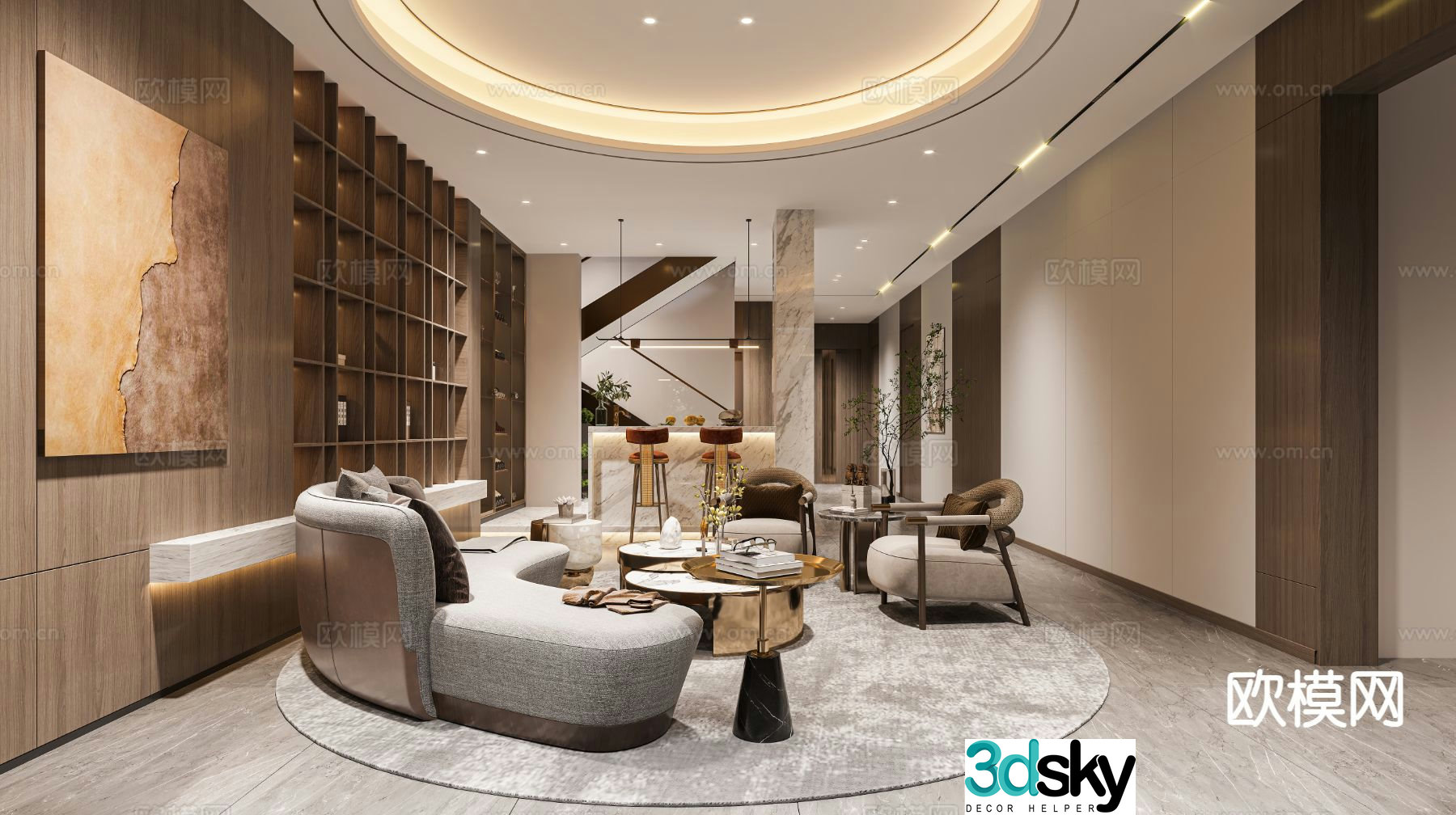 New Chinese style basement villa living room 3D model