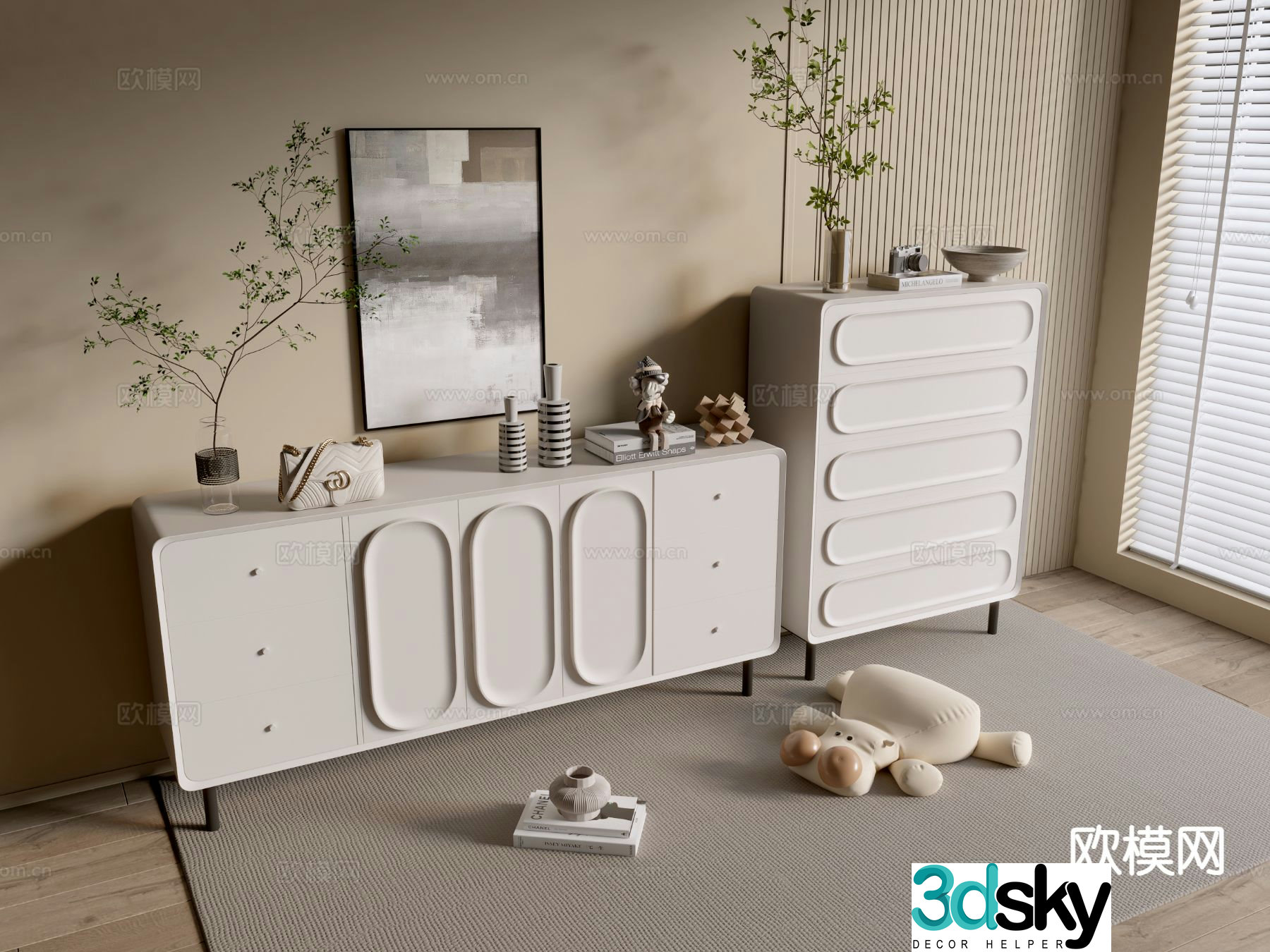 Cream style entrance cabinet 3d model
